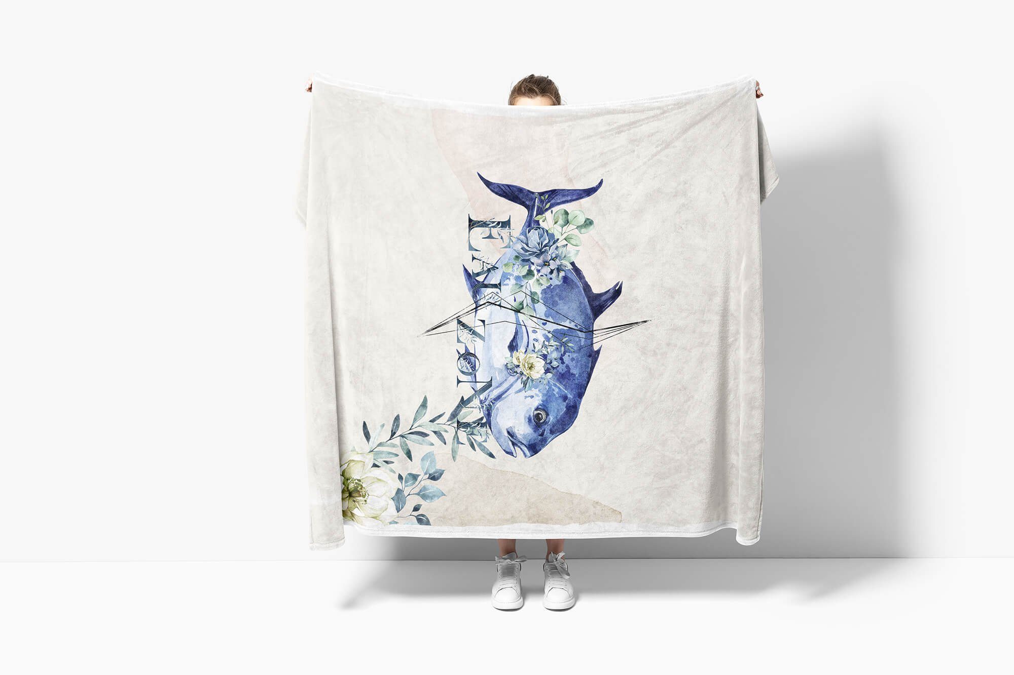 Sinus Art Handtücher Handtuch Strandhandtuch Blumen Fisch Kuscheldecke Ozean Handtuch Kunstvoll (1-St), Baumwolle-Polyester-Mix Saunatuch Motiv