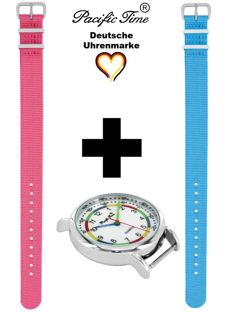 Gratis First - Wechselarmband, Versand und Pacific Time Set und rosa Match Mix Quarzuhr hellblau Kinder Design Armbanduhr Lernuhr