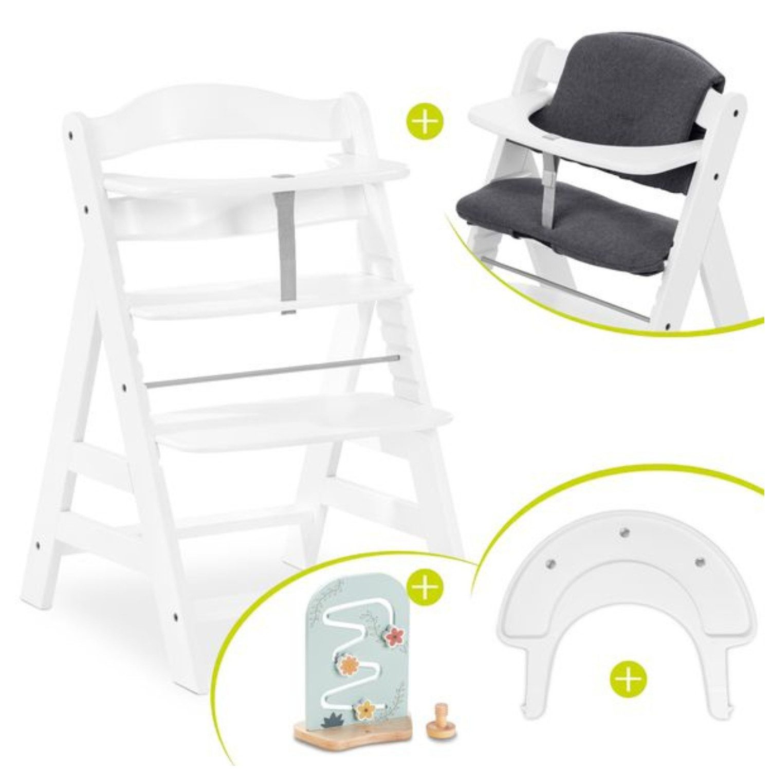 Hauck Hochstuhl Alpha Plus, Holz Kinderhochstuhl mit Sitzauflage, Play Tray Basis & Spielaufsatz