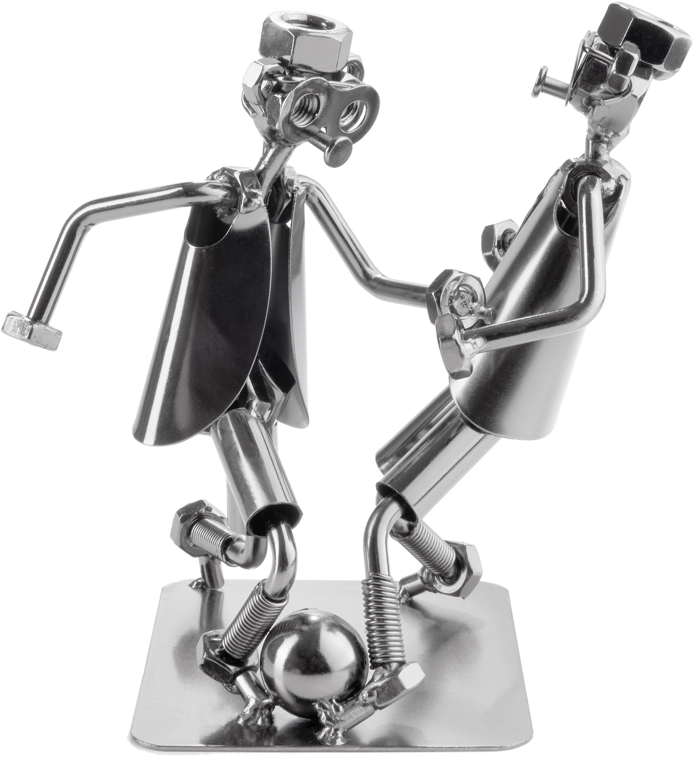 kunstvolle Dekofigur Schraubenmännchen Fußball (1 und Fußballerinnen, St), für Zweikampf Metallskulptur Fußballer BRUBAKER Metallfigur Geschenkfigur