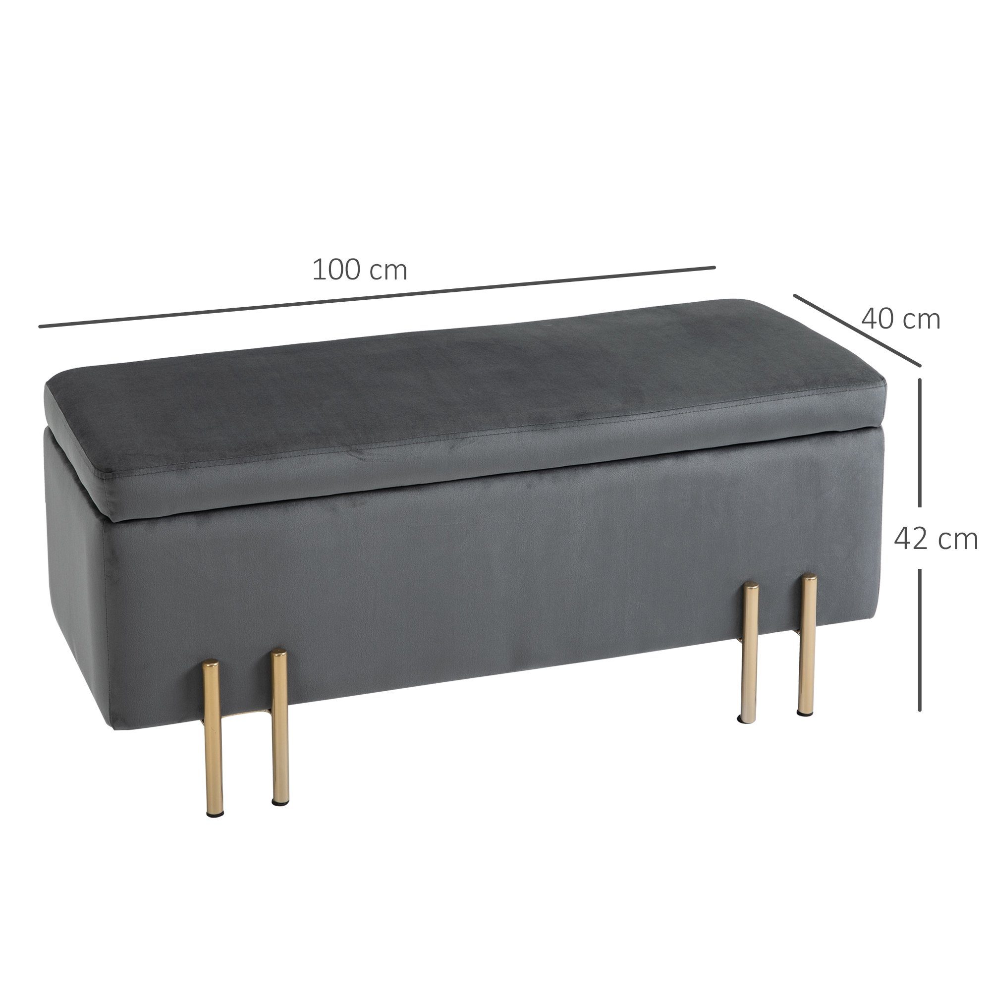 HOMCOM Sitzbank (Polsterbank, 1-St., Truhenbank), Stoff, Metall, Gummiholz, Schaumstoff, Dunkelgrau, 100 x 40 x 42 cm