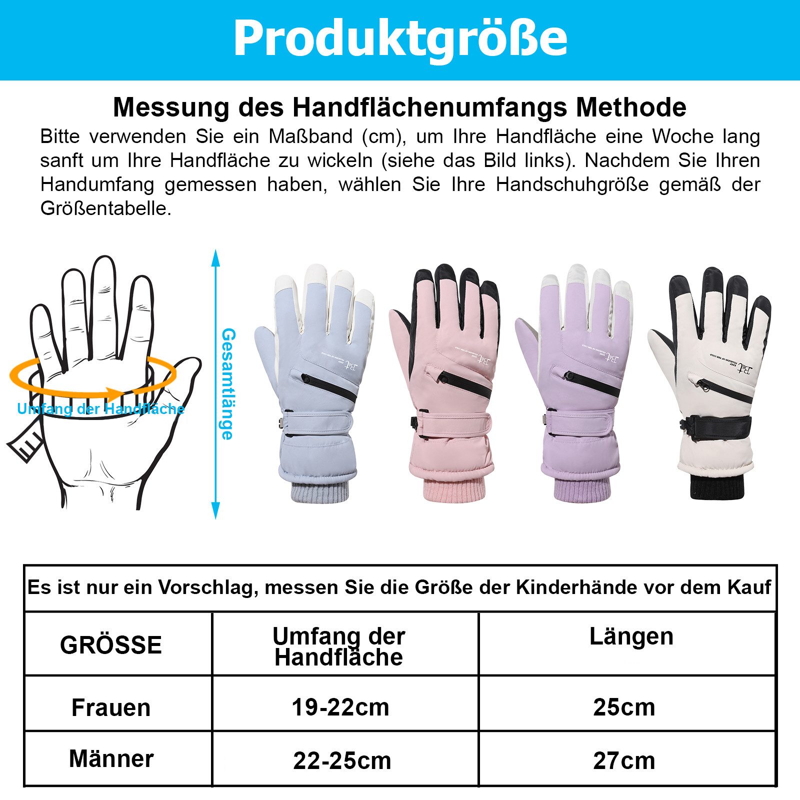 Sunicol Skihandschuhe Wasserdicht Handschuhe Herren Damen Winterhandschuhe, Touchscreen Rutschfeste Thermohandschuhe für Radfahren, Laufen, Skifahren, Wandern