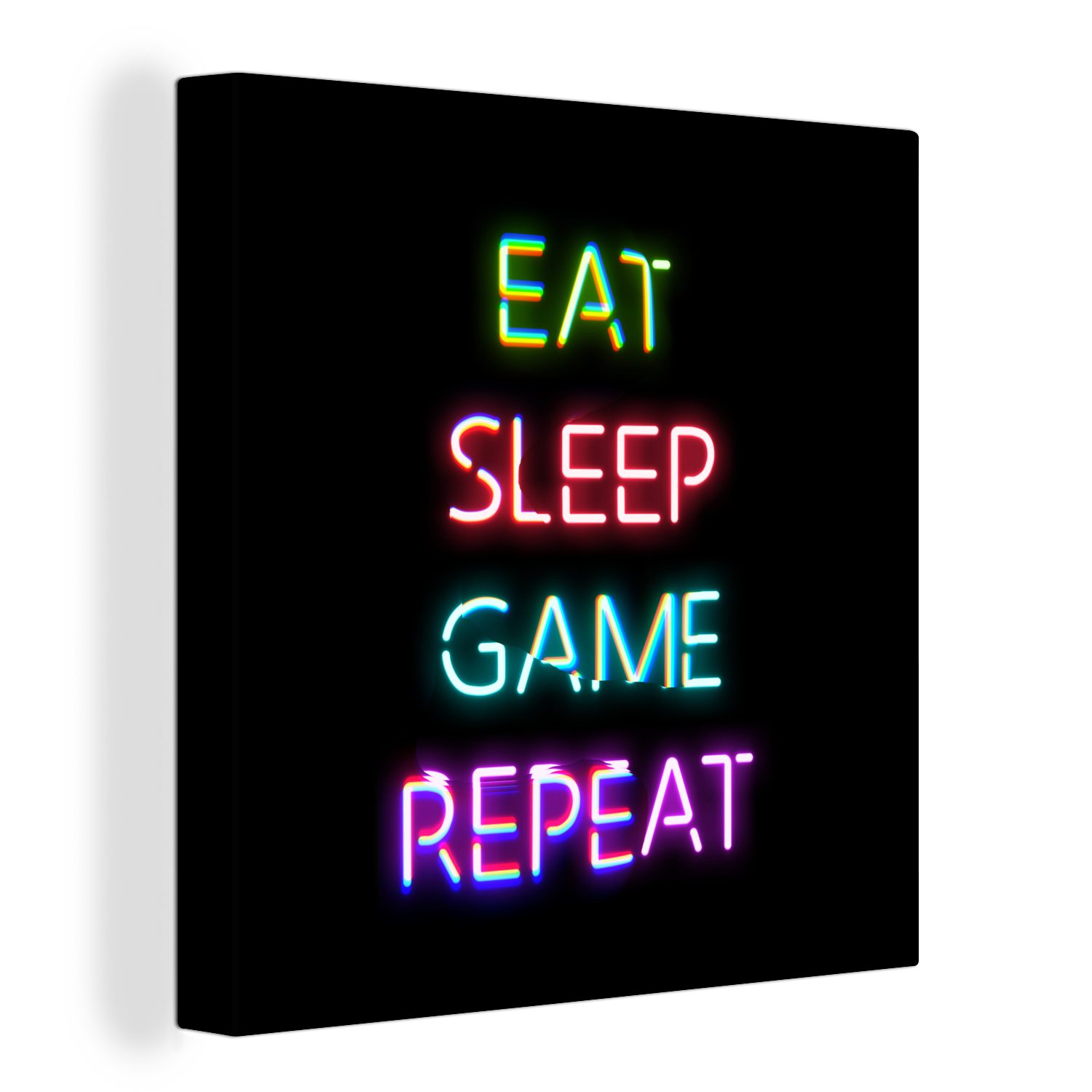 game Schlafzimmer (1 Led - Zitat Leinwand repeat Bilder für - - Gaming OneMillionCanvasses® Eat Wohnzimmer St), Gaming, Leinwandbild sleep -