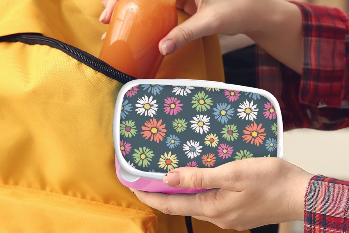 Regenbogen Snackbox, - Design Kunststoff - (2-tlg), Mädchen, für Blumen, Brotbox Brotdose Kinder, Kunststoff, MuchoWow Lunchbox Erwachsene, rosa