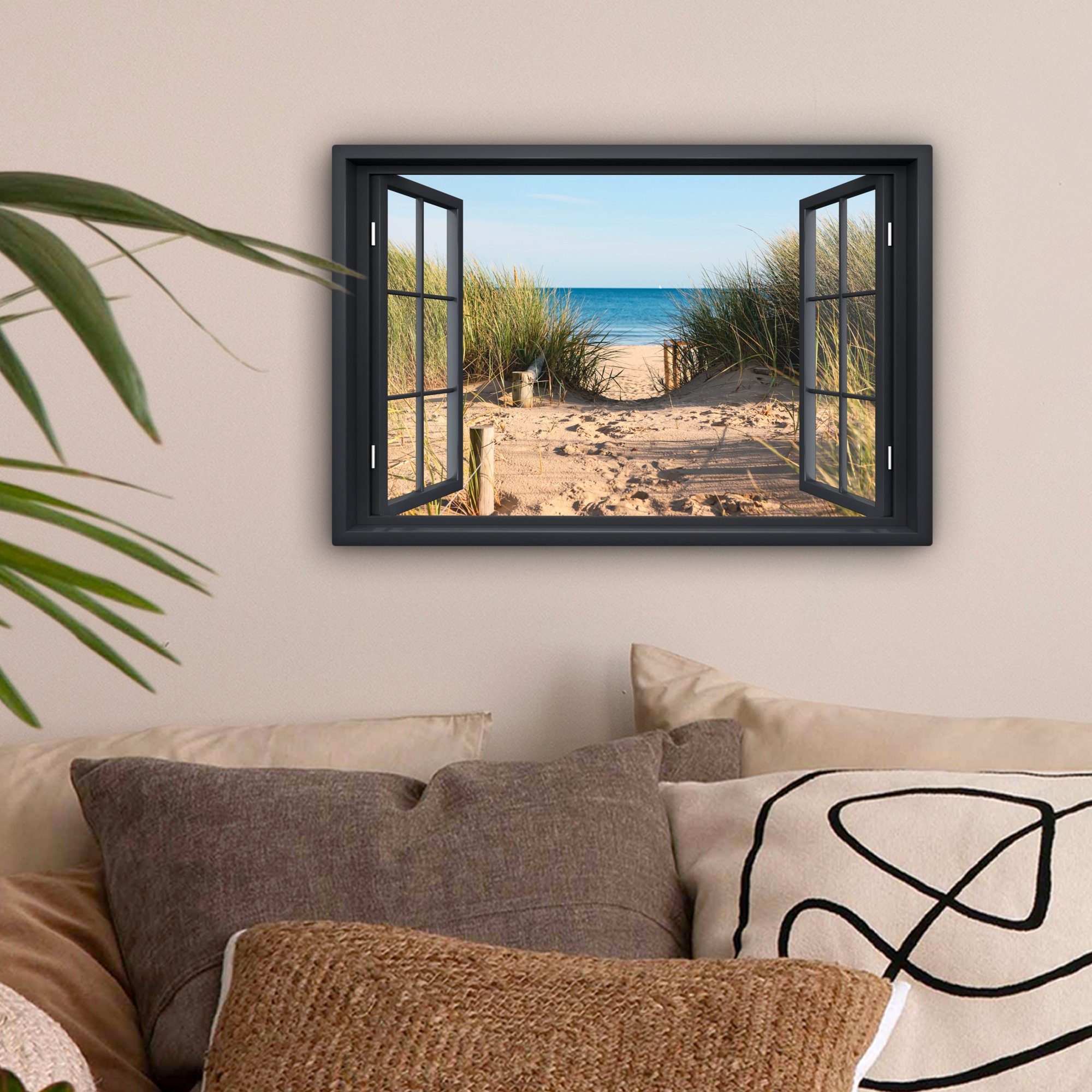 OneMillionCanvasses® Leinwandbild Durchblick - Strand - Meer - Sand - Wasse günstig online kaufen