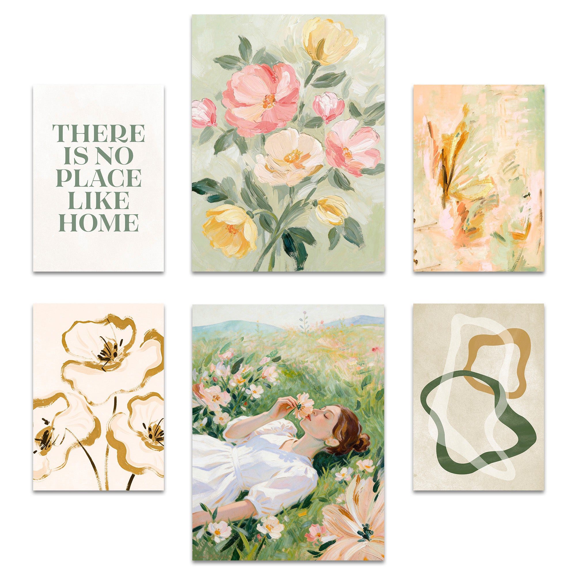 ARTFAVES Bilder-Collage Poster Set Abstract Green Art I mehrteilige Bilderwand I Wandbilder Ab, (Wandbilder modern, 6 St)