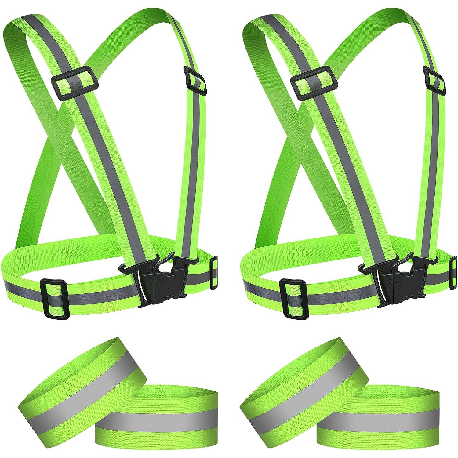 FOUORTUNATE-BEE Warnweste Universal Warnweste mit Schnalle Reflektierende Sicherheitsweste Set (2er Reflektierende Warnweste Einstellbar & 4er Elastische Reflektierendes Armbands, Reflektor Schnalle Sicherheitsweste Herren Damen) Отражатели Sicherheits für Fahrrad, Joggen, Laufen, Wandern