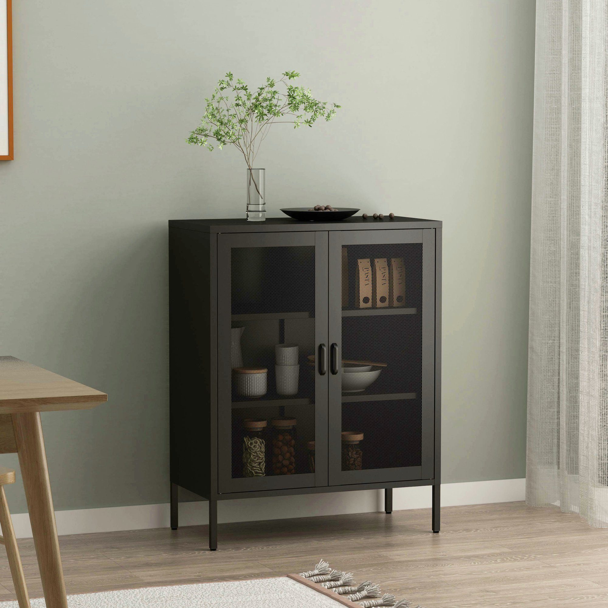 en.casa Sideboard, Falköping 80x40x101,5cm Schwarz günstig online kaufen
