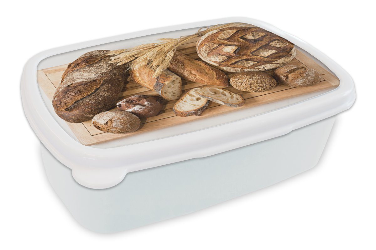 MuchoWow Lunchbox Verschiedene Brotsorten, Kunststoff, (2-tlg), Brotbox für Kinder und Erwachsene, Brotdose, für Jungs und Mädchen weiß | Lunchboxen