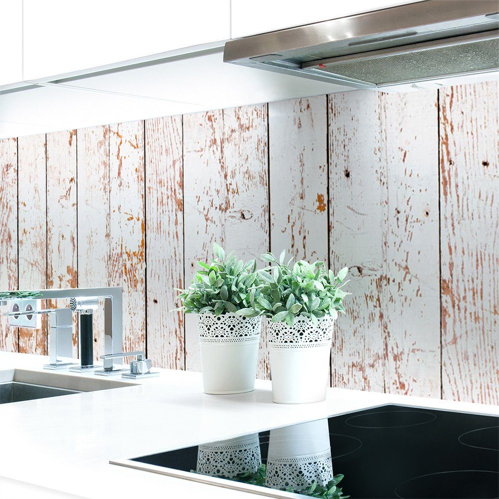 DRUCK-EXPERT Küchenrückwand Küchenrückwand Bretterwand Hell Premium Hart-PVC 0,4 mm selbstklebend - Direkt auf die Fliesen