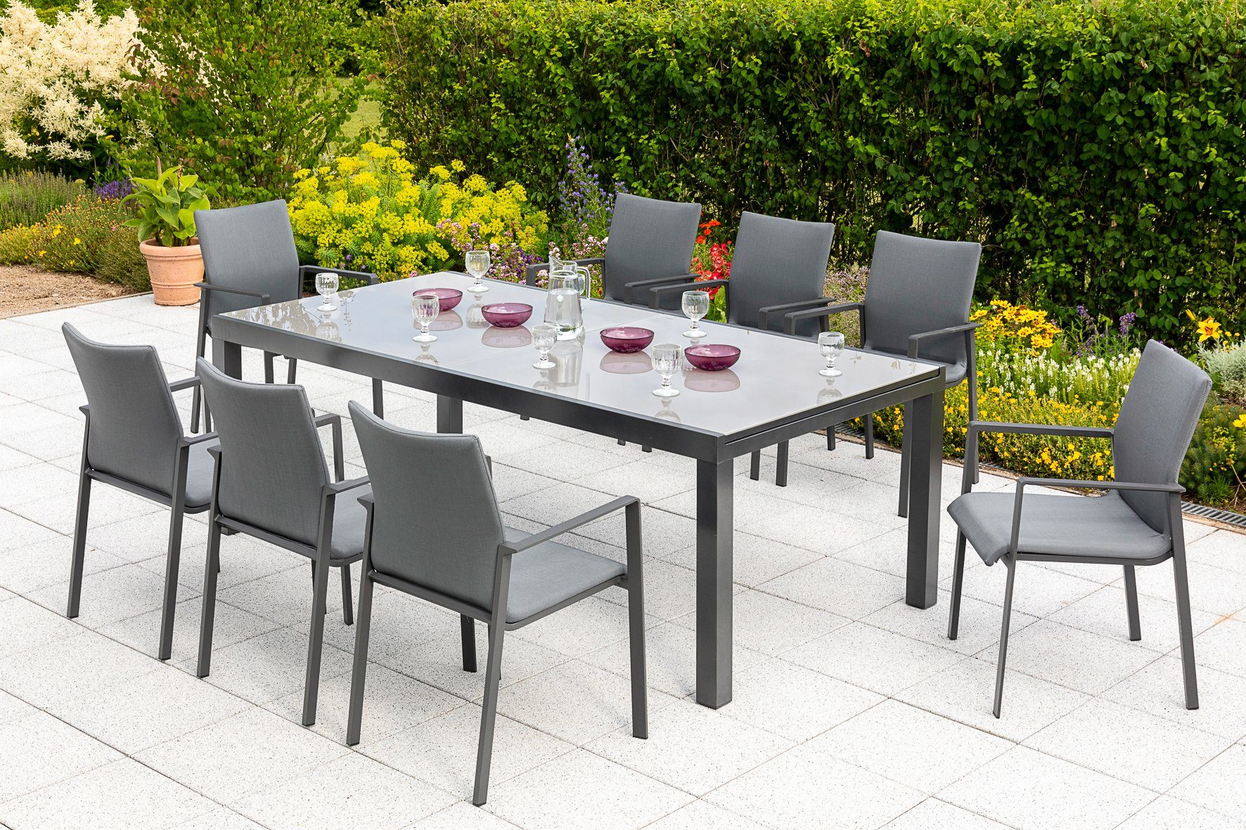 MERXX GartenEssgruppe Bellino, (9tlg), 8 Sessel, ausziehbarer Tisch