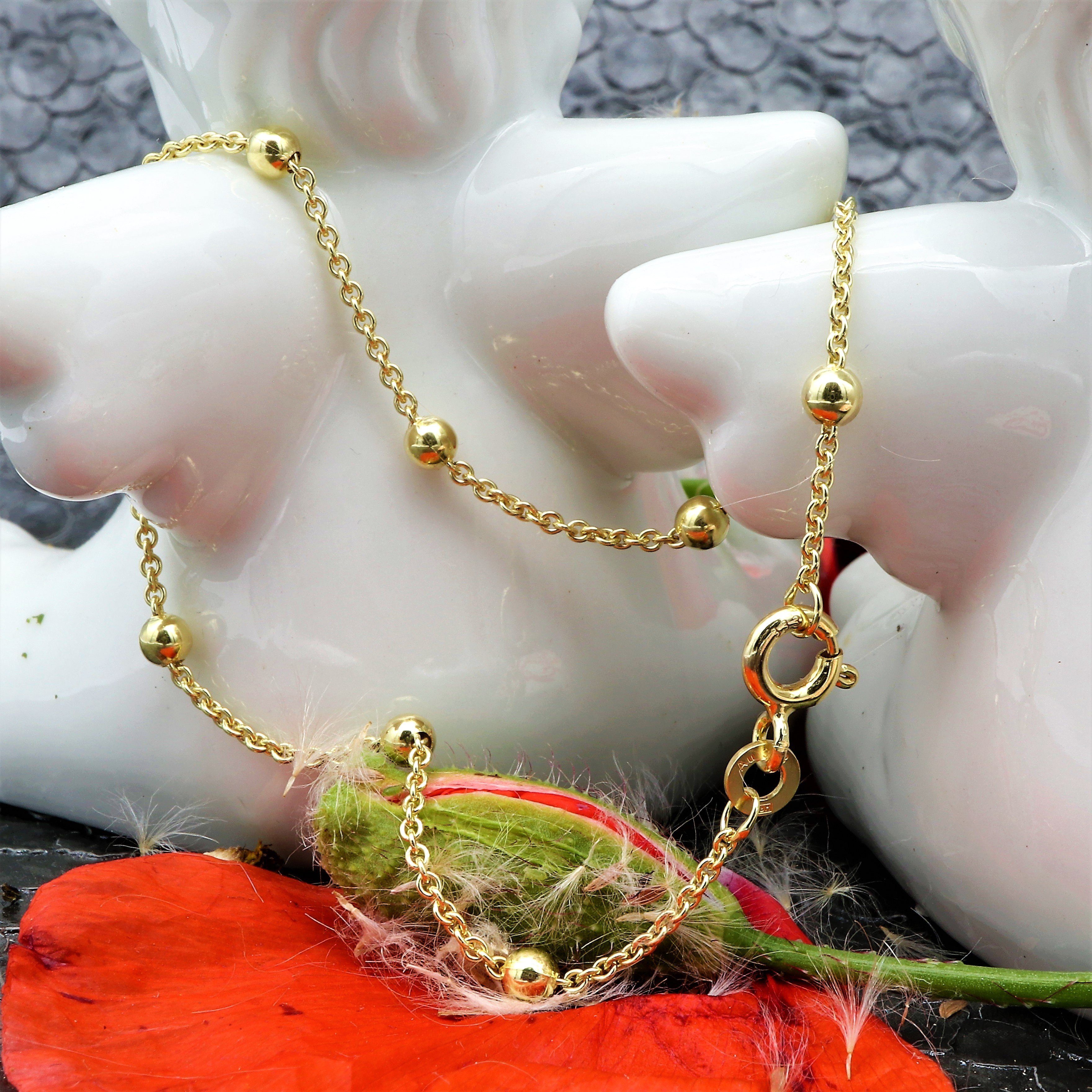 G & J Goldarmband Ankerkette rund (1,3mm) mit 9Kugeln (3mm) 333 8Karat Gold 18,5cm lang (inkl. Schmucketui), Made in Germany