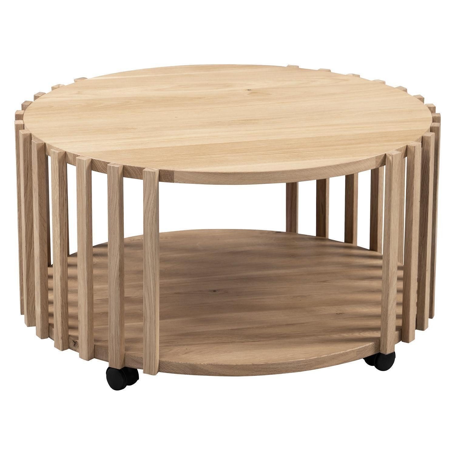 Couchtisch MATS, Braun, Wildeiche massiv geölt, mit Rollen