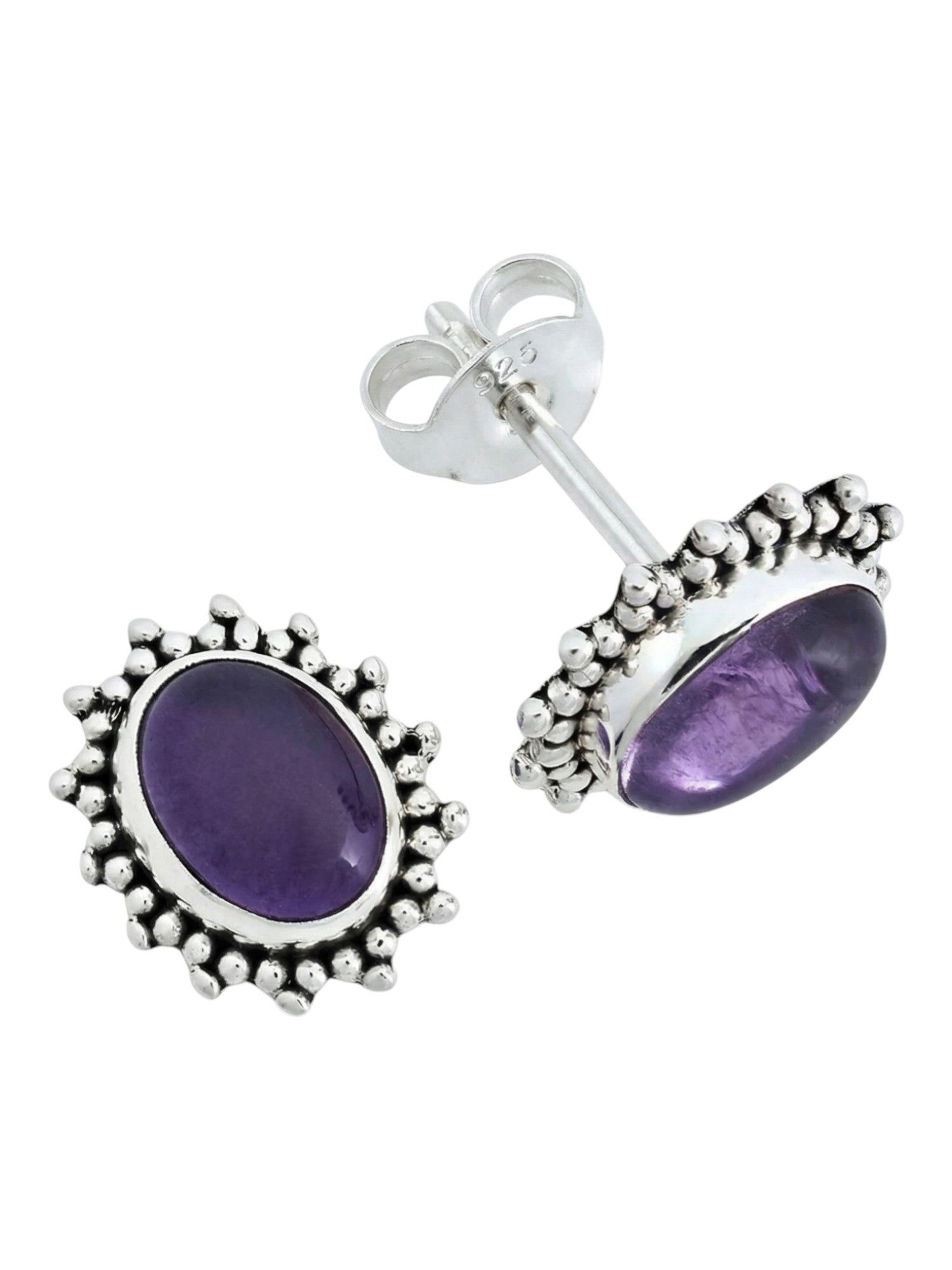 Paar Ohrstecker BUWAN oval aus 925 Silber mit Amethyst