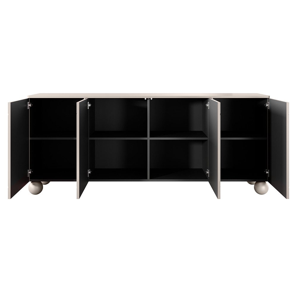 Lomadox Sideboard SPLIT-141, kaschmir beige matt 200 cm Kugelfüße grifflos Push-to-open Softclose