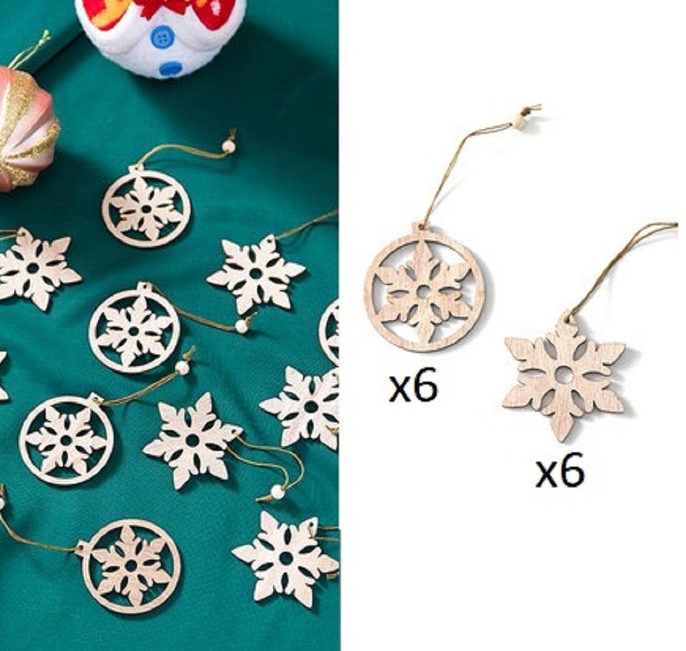 101DIYStudio Christbaumschmuck 12er-Set kleine Weihnachtsbaumanhänger Holz, 6 cm x 5 cm, Weihnachtsdeko Holz zum Hängen