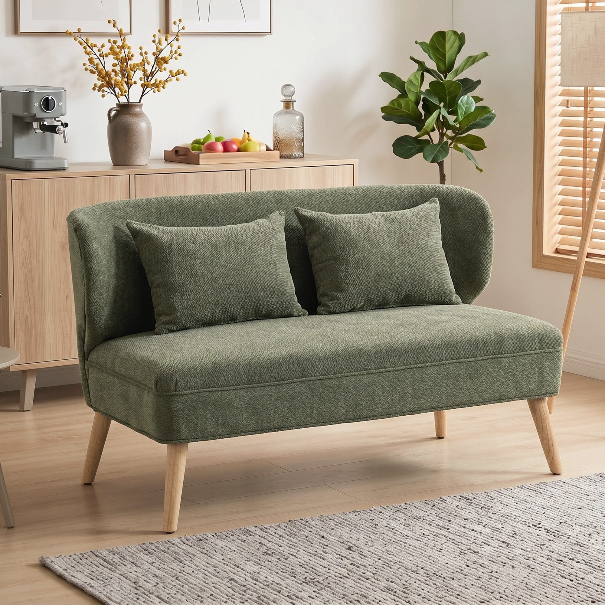 HOMCOM 2-Sitzer Polstersofa mit Chenille-Optik, Dick Gepolstert, Holzbeine, 117 cm Dick Gepolstert Doppelsofa 1 Teile, für Wohnzimmer, Schlafzimmer, Dunkelgrün