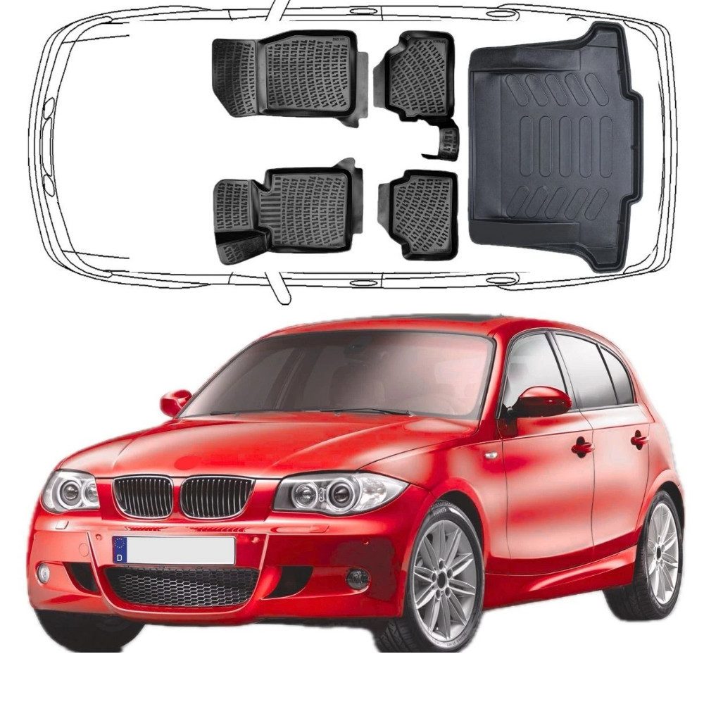 Trimak Passform-Fußmatten Oder Kofferraumwanne Oder Set kompatibel mit BMW 1 Series, BMW 1'er E87 2004-2013 Gummimatten Auto & Kofferraummatte