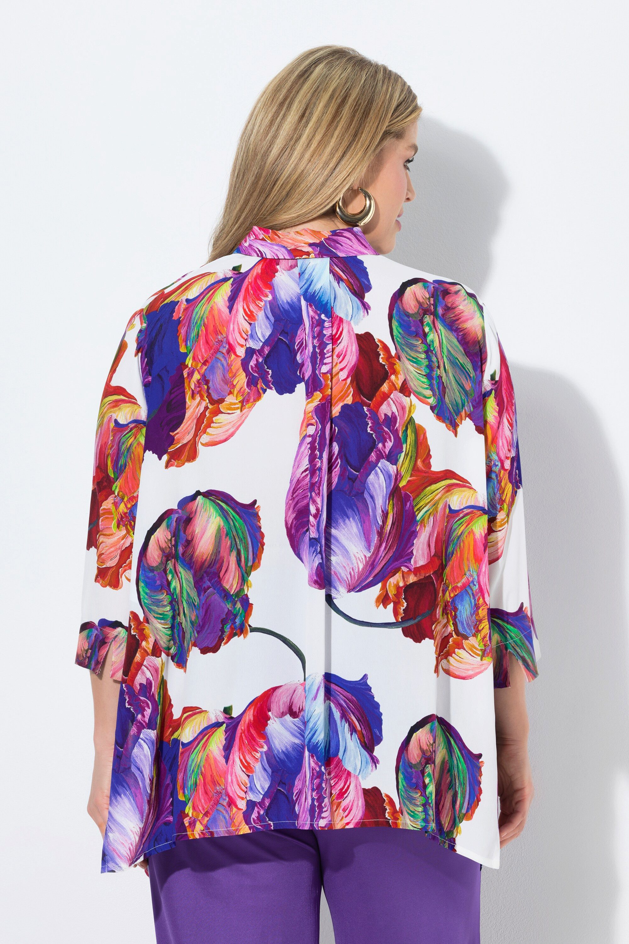 Ulla Popken Hemdbluse Bluse Aquarell-Design A-Linie Hemdkragen 3/4-Arm