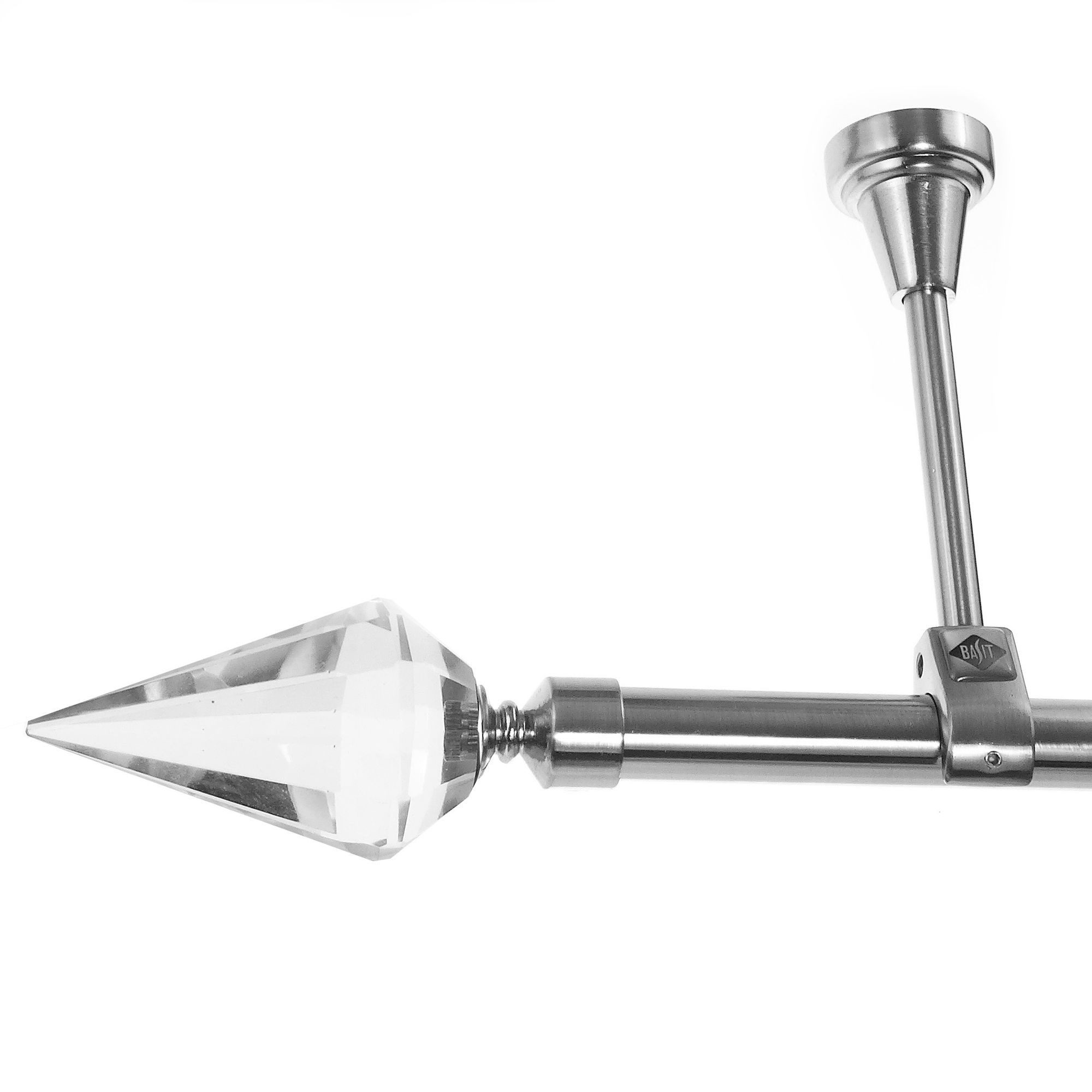 BASIT Gardinenstange Edelstahloptik 20mm mit Deckenträgern 540 cm E37, Ø 20 mm, 1-läufig, verschraubt, Metall, D51R 540 cm E37 Spitze Kristall