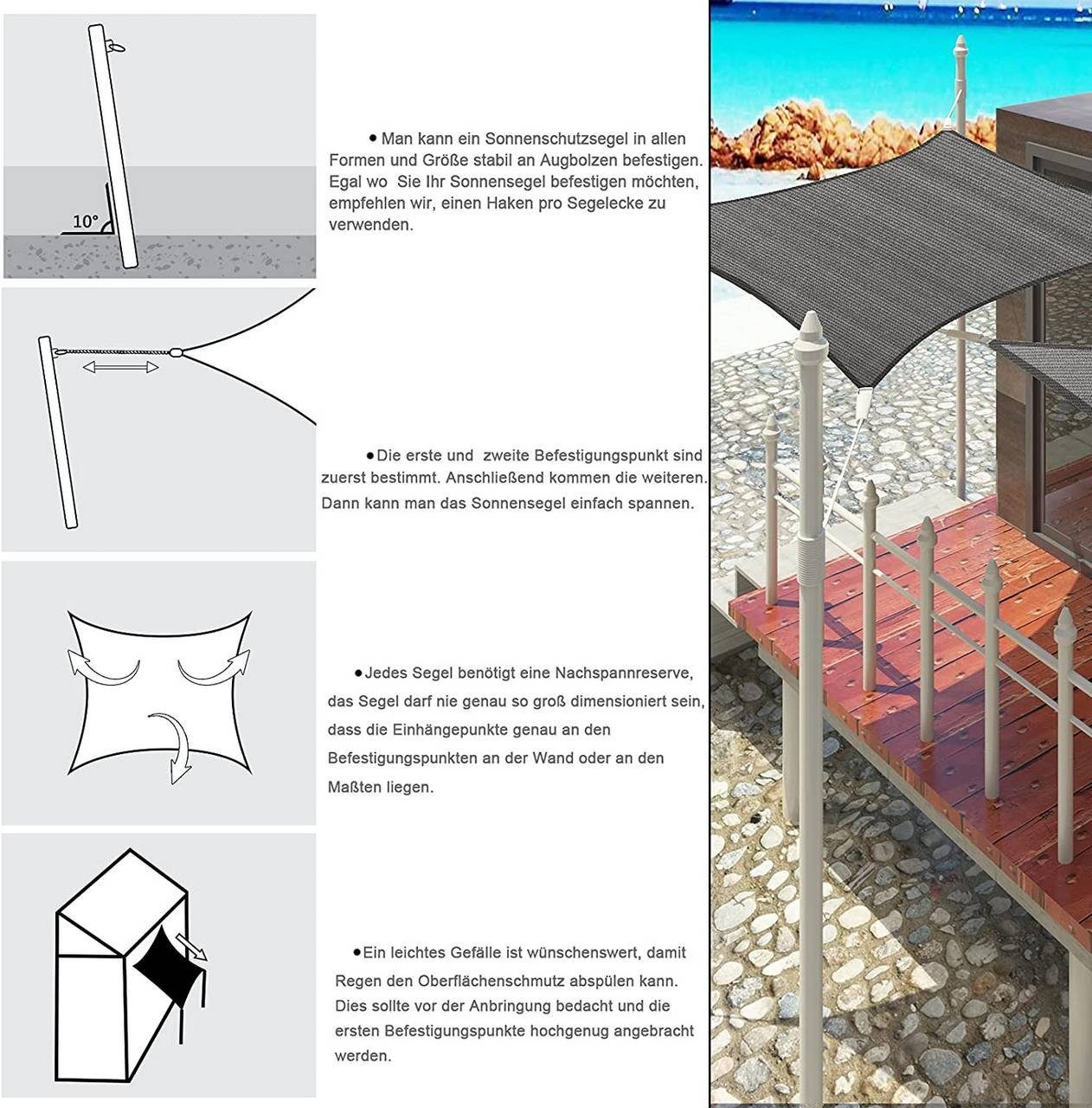 Grau Sonnensegel, Sonnenschutz EUGAD Dreieckig Terrasse HDPE