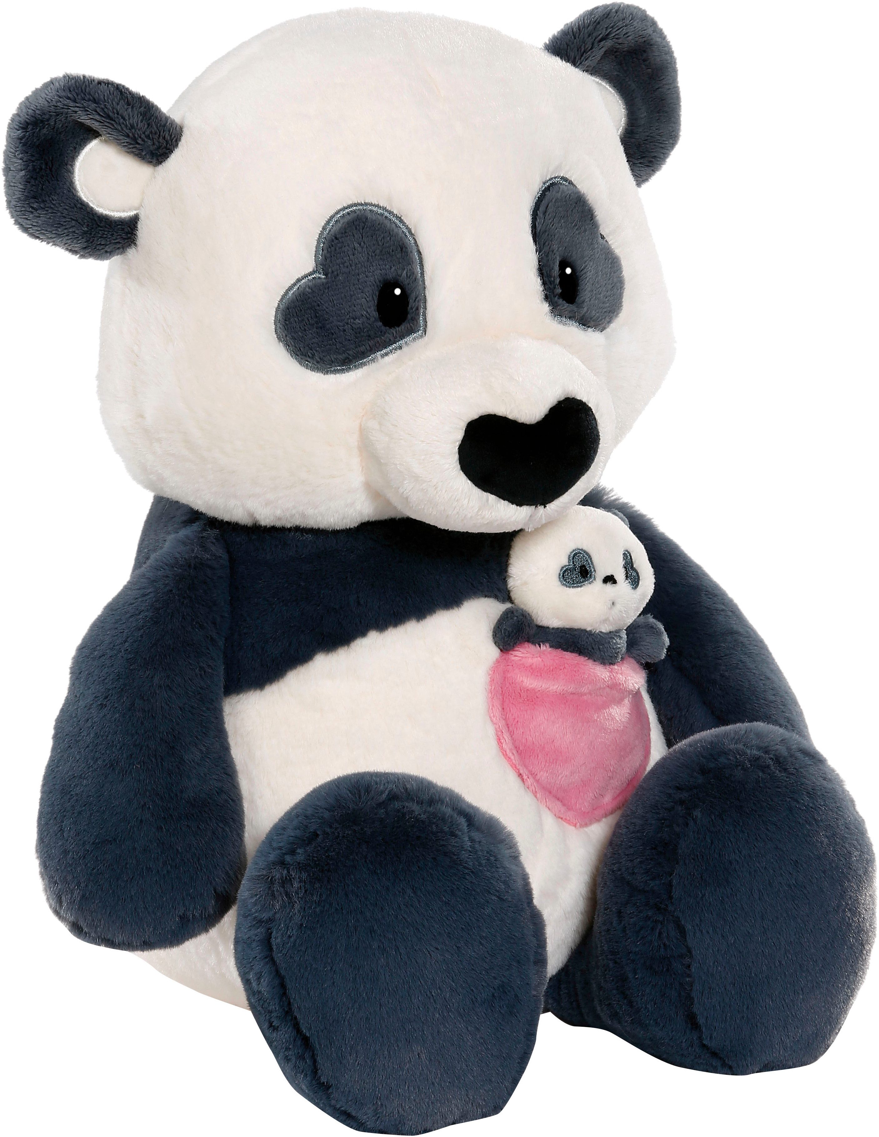 Nici Kuscheltier Love, Panda, 40 cm, mit Herztasche und Baby-Panda schlenkernd, schlenkernd; enthält recyceltes Material