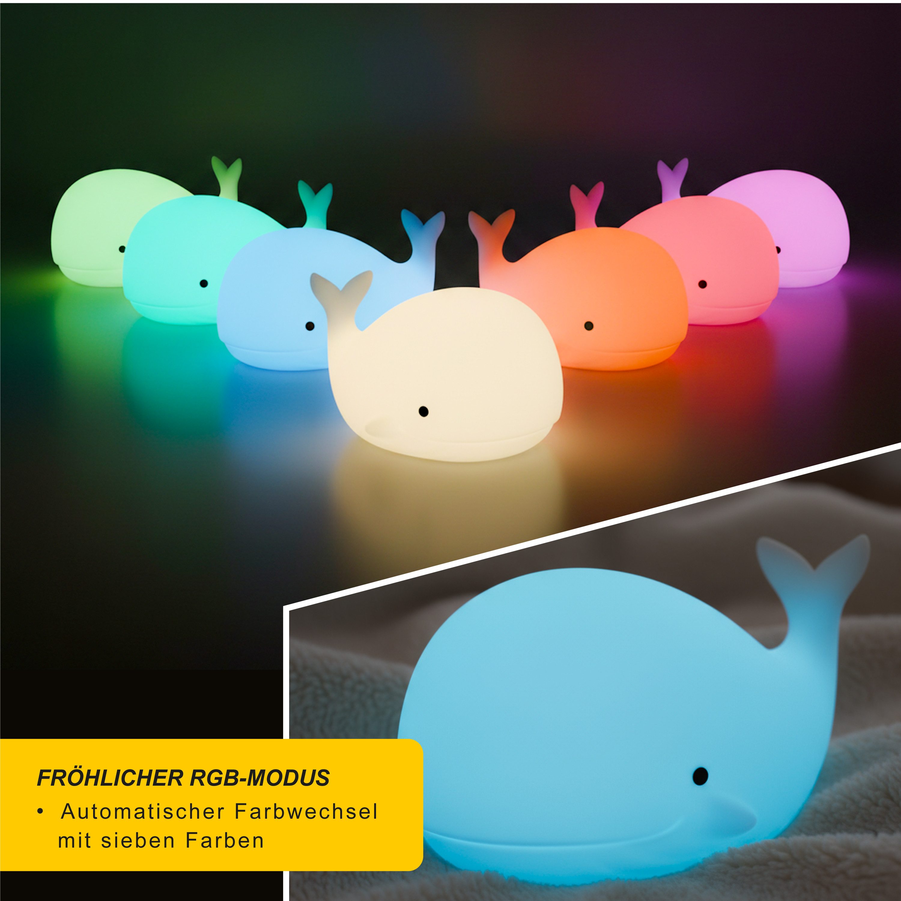MyBeo LED Nachtlicht für Babys und Kinder, Nachtleuchte mit RGB Farbwechsel, warmweiß, Farbwechsel, Nachtlichtfunktion, mit LED, Timer, Einschlafhilfe, LED fest – Bild 5 von 5