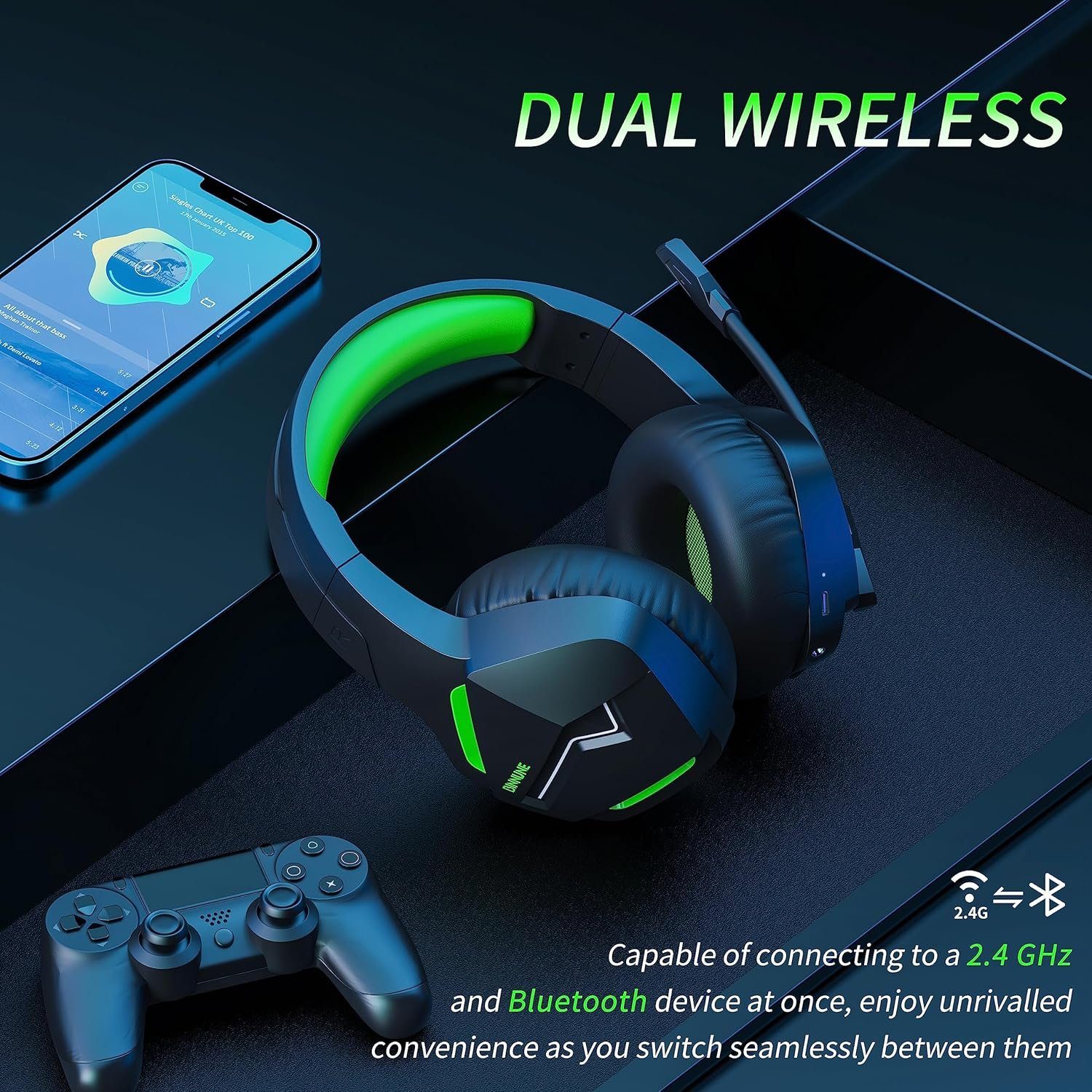 für Gaming-Headset Wireless intensives ein mit Bluetooth Headset Spielerlebnis, Gaming) BINNUNE (Detailreiche PC Mikrofon für Audioqualität Playstation, PS4 Kabellos,