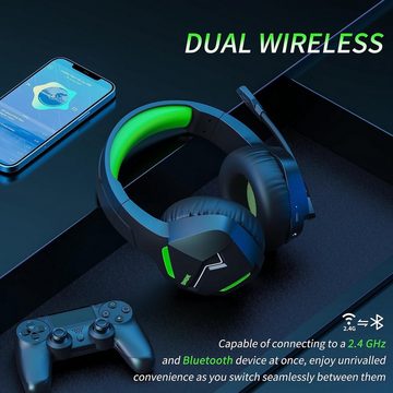 BINNUNE Gaming-Headset (Detailreiche Audioqualität für ein intensives Spielerlebnis, Kabellos, Headset Wireless mit Mikrofon für PC PS4 Playstation, Bluetooth Gaming)