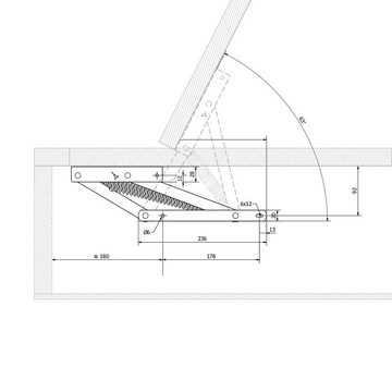 SO-TECH® Winkelbeschlag Bettkastenbeschlag Springaufbeschlag (R+L) Bettkastenscharnier (2 St), Öffnungswinkel 63° mit Federn verzinkt oder weiß