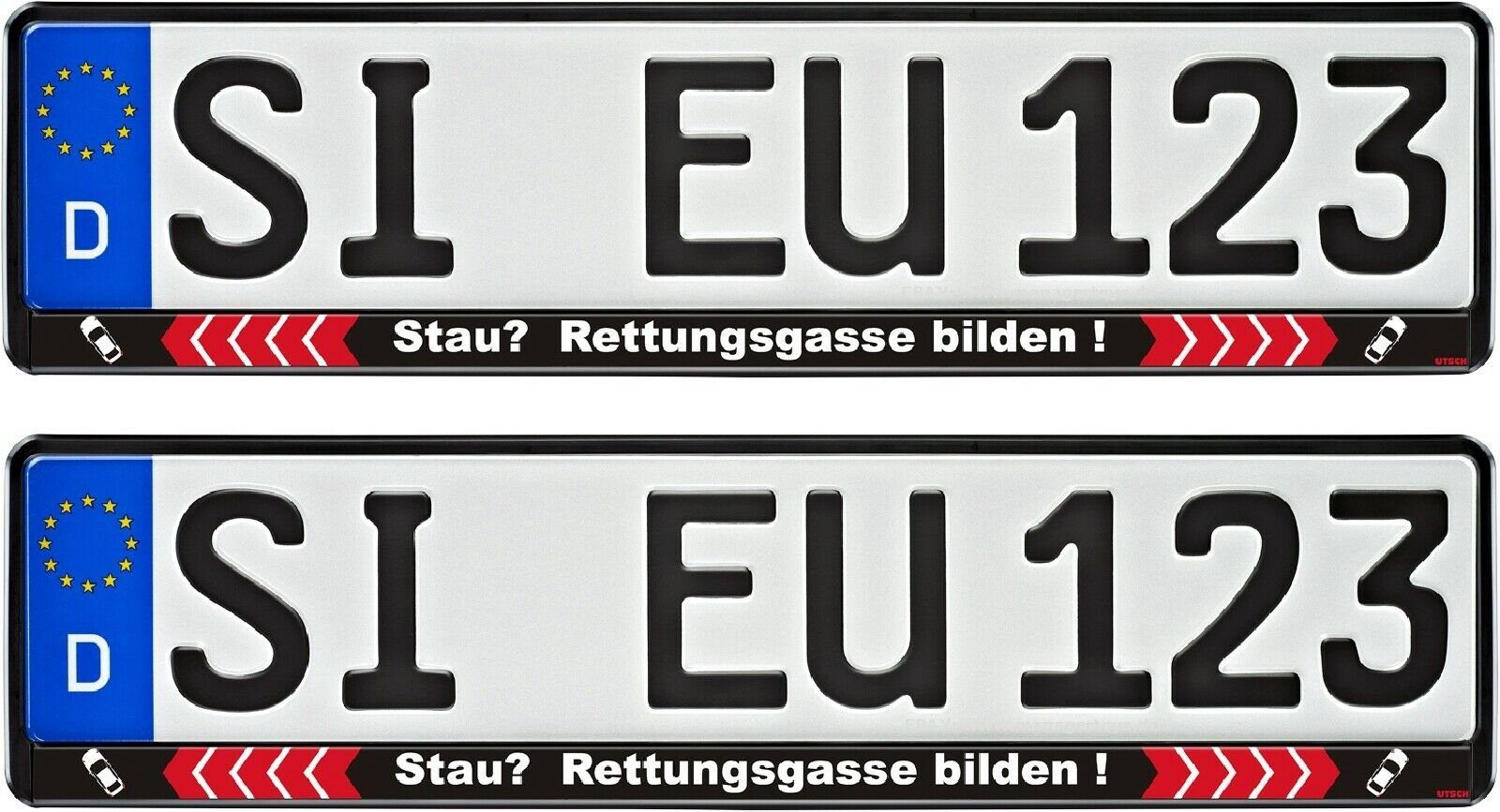 PistolaPeppers Warnschild Zwei Kennzeichenhalter BEI STAU RETTUNGSGASSE BILDEN 2er Nummernschildhalter