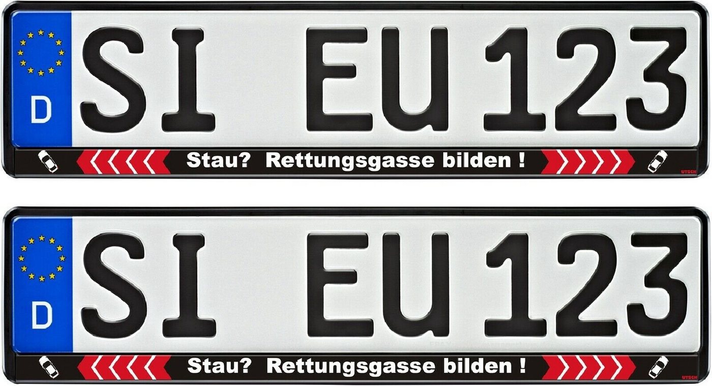 PistolaPeppers Warnschild Zwei Kennzeichenhalter BEI STAU RETTUNGSGASSE BILDEN 2er Schildhalter