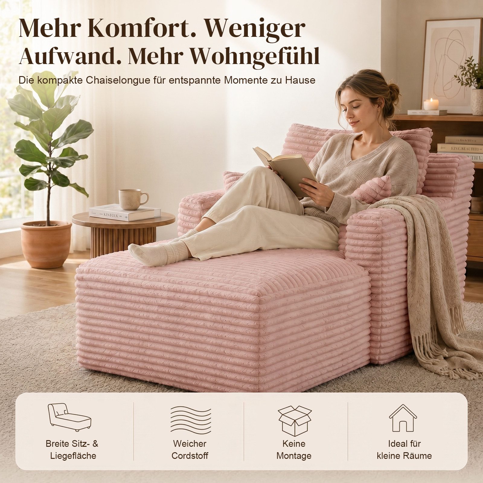 ANYSUN Sofa Cord-Schlafsofa mit 2 Kissen,Bequemes Einzelsitz-Bodensofa,Loungesofa, Relaxsessel Cord,Sessel,Loungesessel Cord,Lesesessel bequem, fur Wohnzimmer,  – Bild 5 von 5