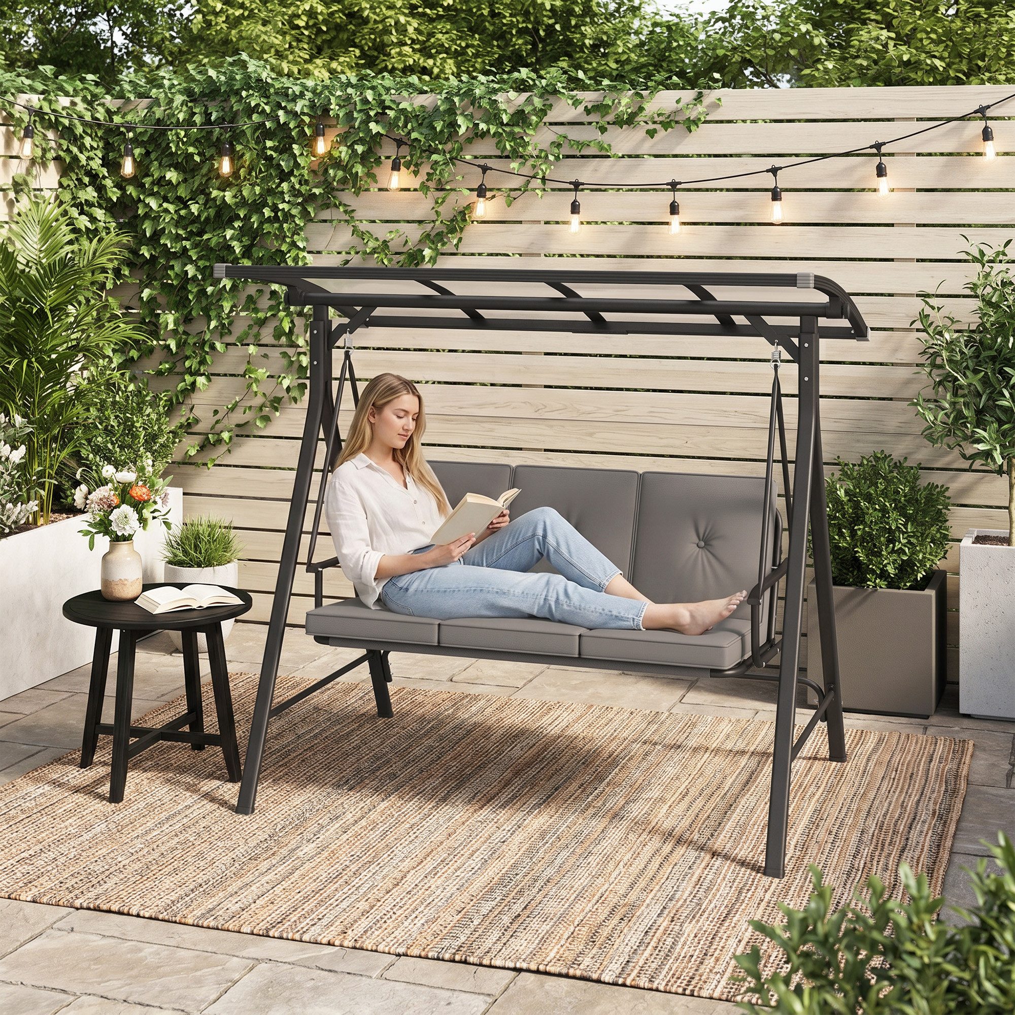 Bealife Hollywoodschaukel Gartenschaukel mit Liegefunktion, 3-Sitzer, outdoor, 3-Sitzer, Wetterfest – Bild 2 von 5