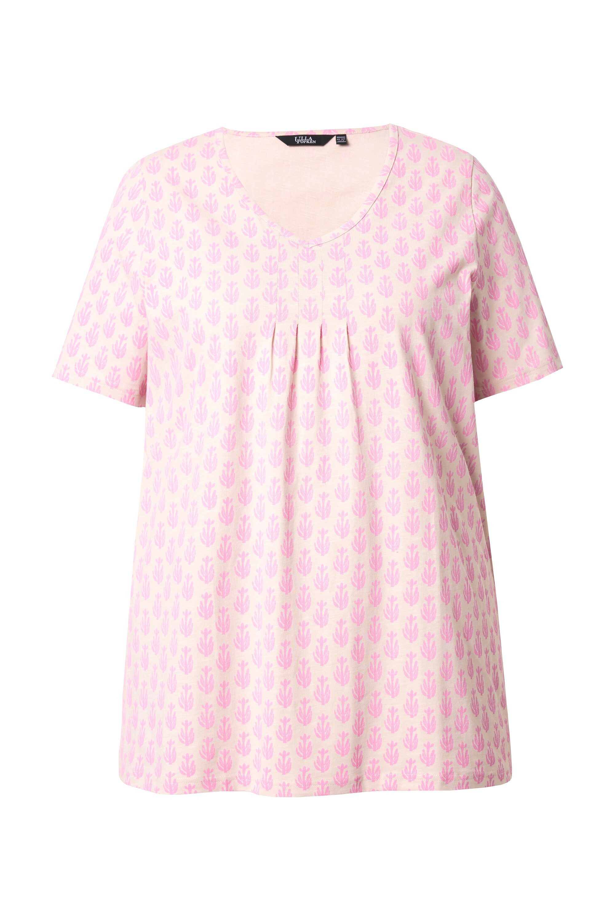 Ulla Popken T-Shirt T-Shirt A-Linie V-Ausschnitt Zierfalten Halbarm günstig online kaufen