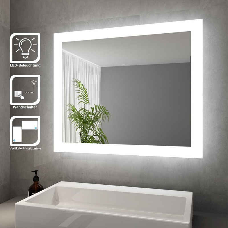 SONNI Badspiegel Badezimmerspiegel mit Beleuchtung LED Wandspiegel Kaltweiß IP44