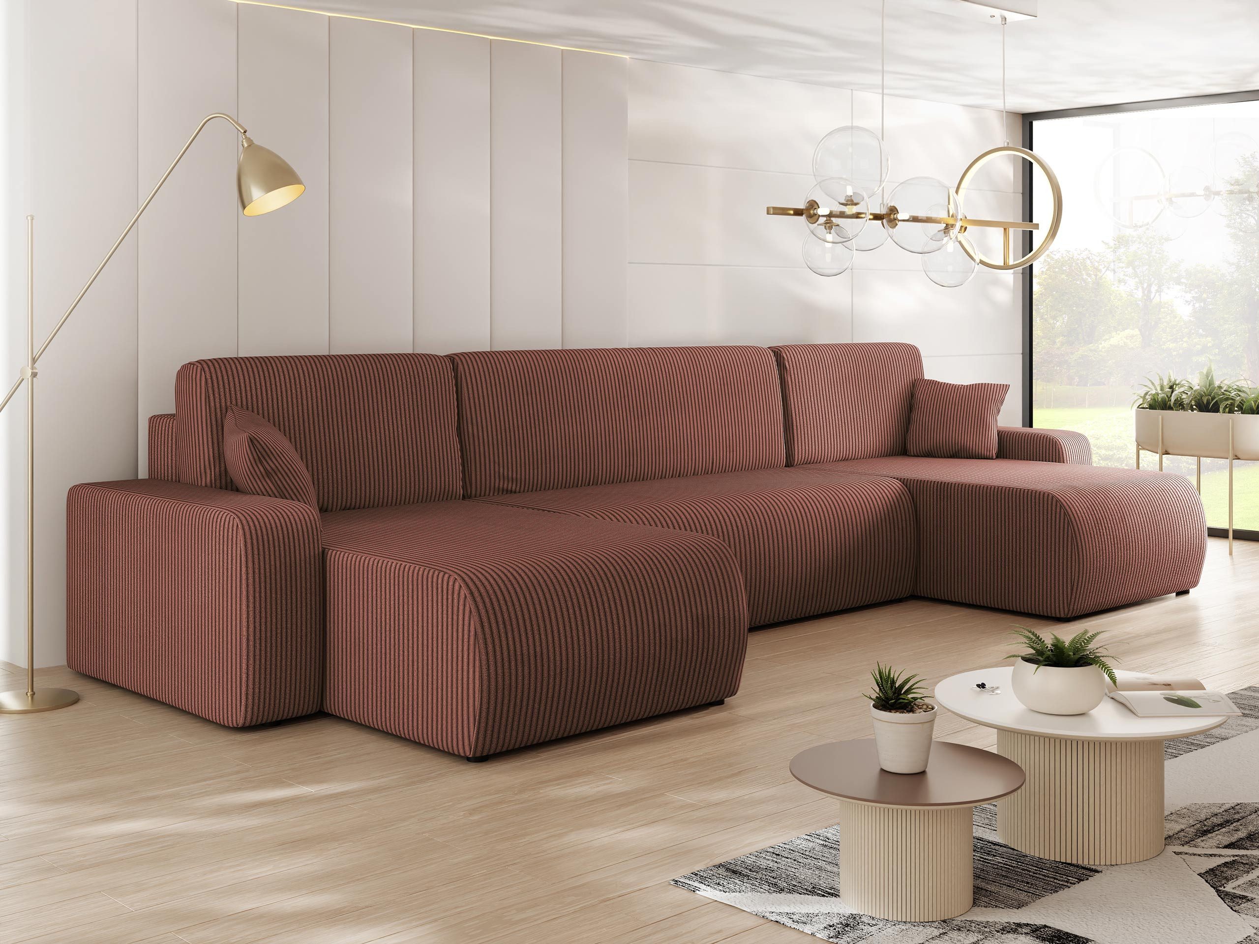 MIRJAN24 Wohnlandschaft Piano U Cord, mit Bettkasten und Schlaffunktion, Schwarze Füße, Wellenfeder, U-Form
