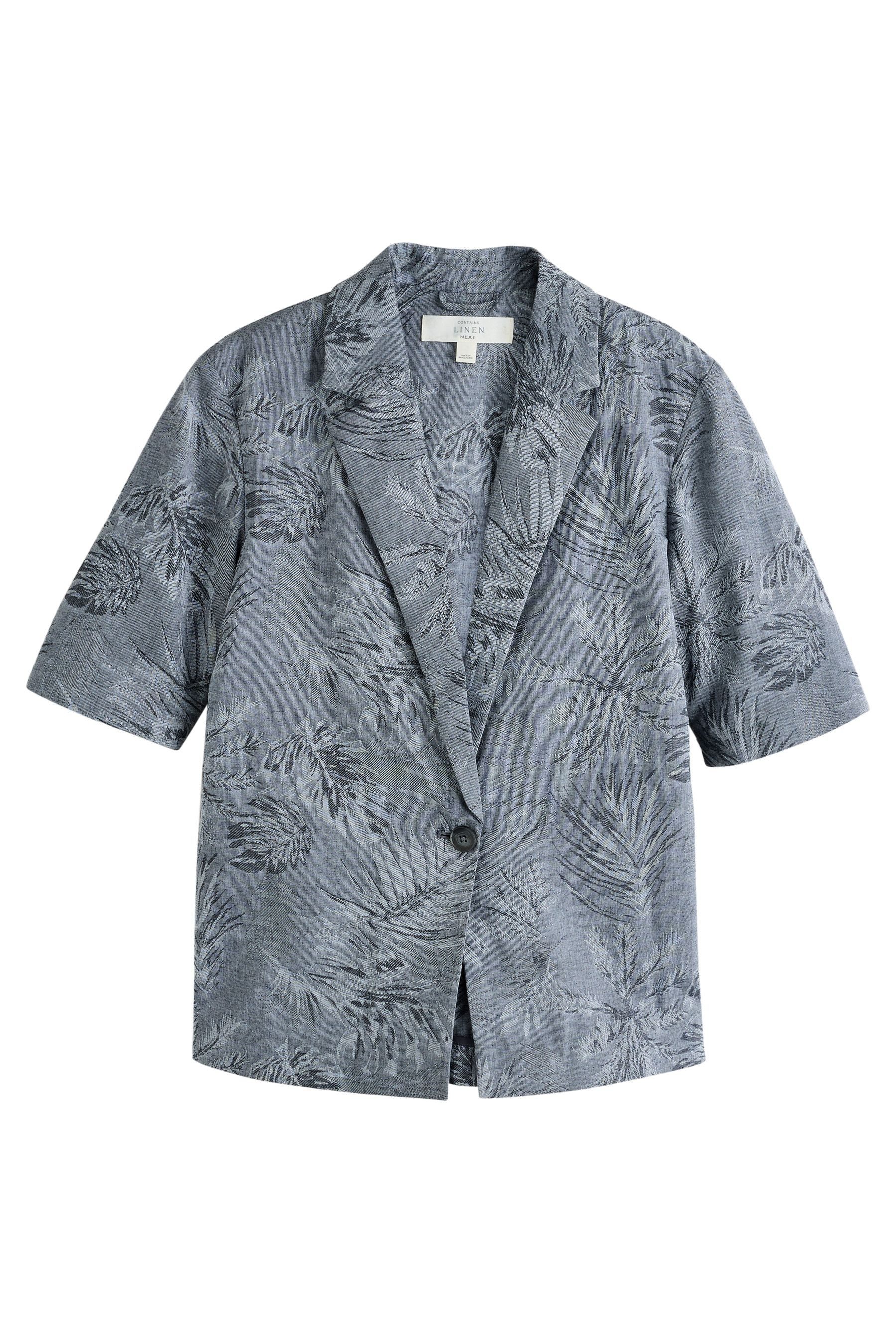 Next Jackenblazer Kurzärmelige Jacquard-Jacke mit Leinenanteil (1-tlg)