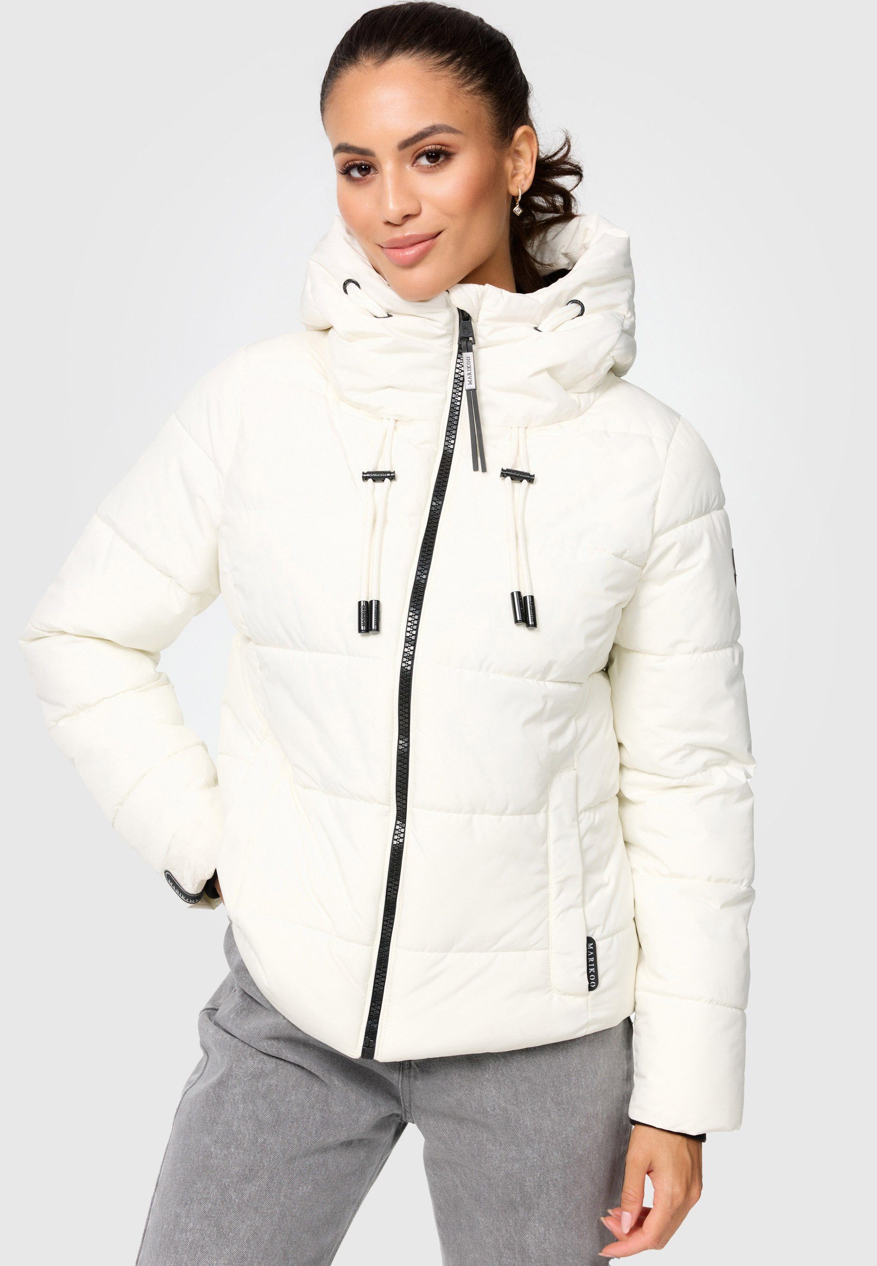 Marikoo Winterjacke Shimoaa XVI Mit breiter Steppung und großer Kapuze Off White