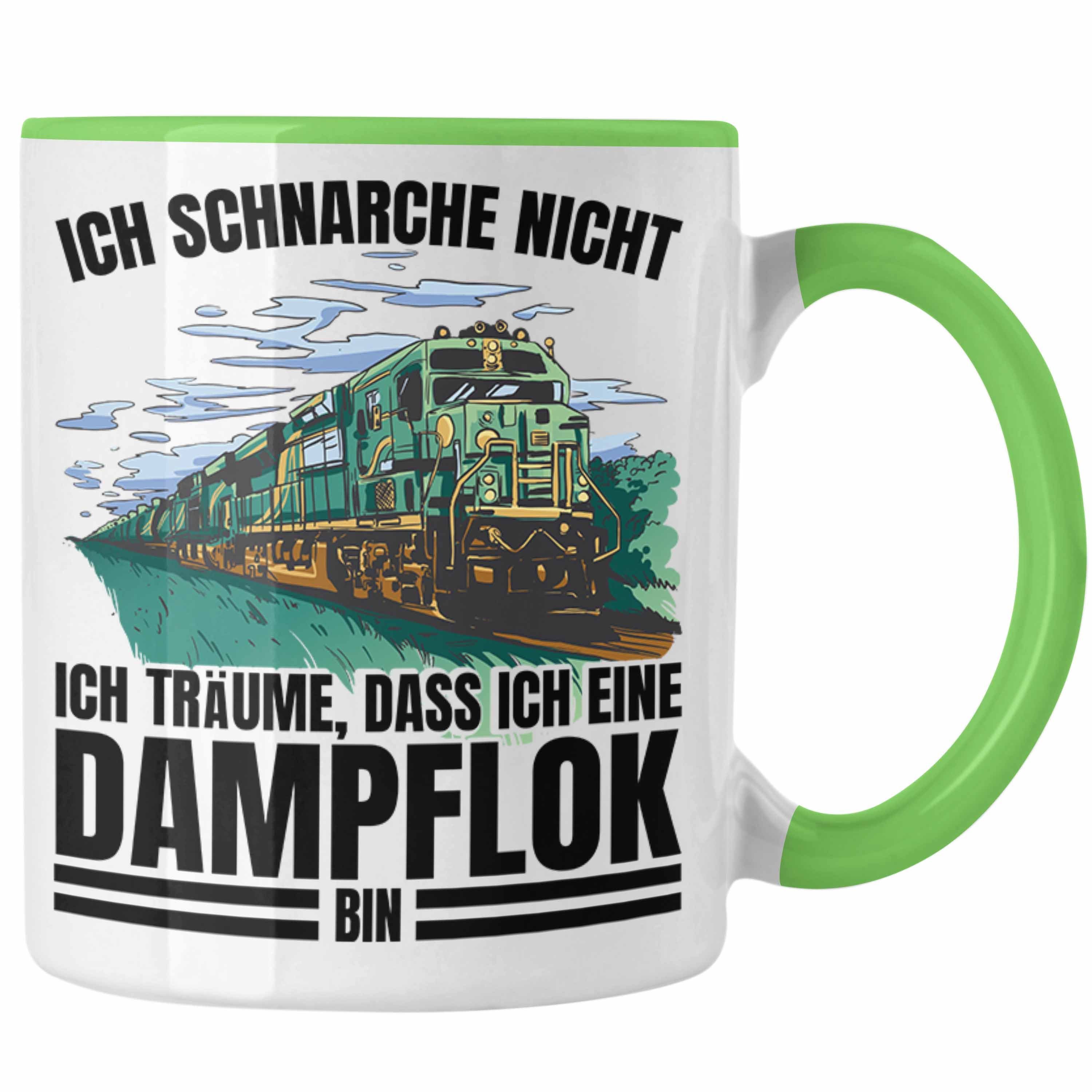 Trendation Tasse Trendation - Ich Schnarche Nicht Tasse Lokomotive Dampflok Spruch Geschenk für lokführer Eisenbahn Geschenkidee für Männer Grün