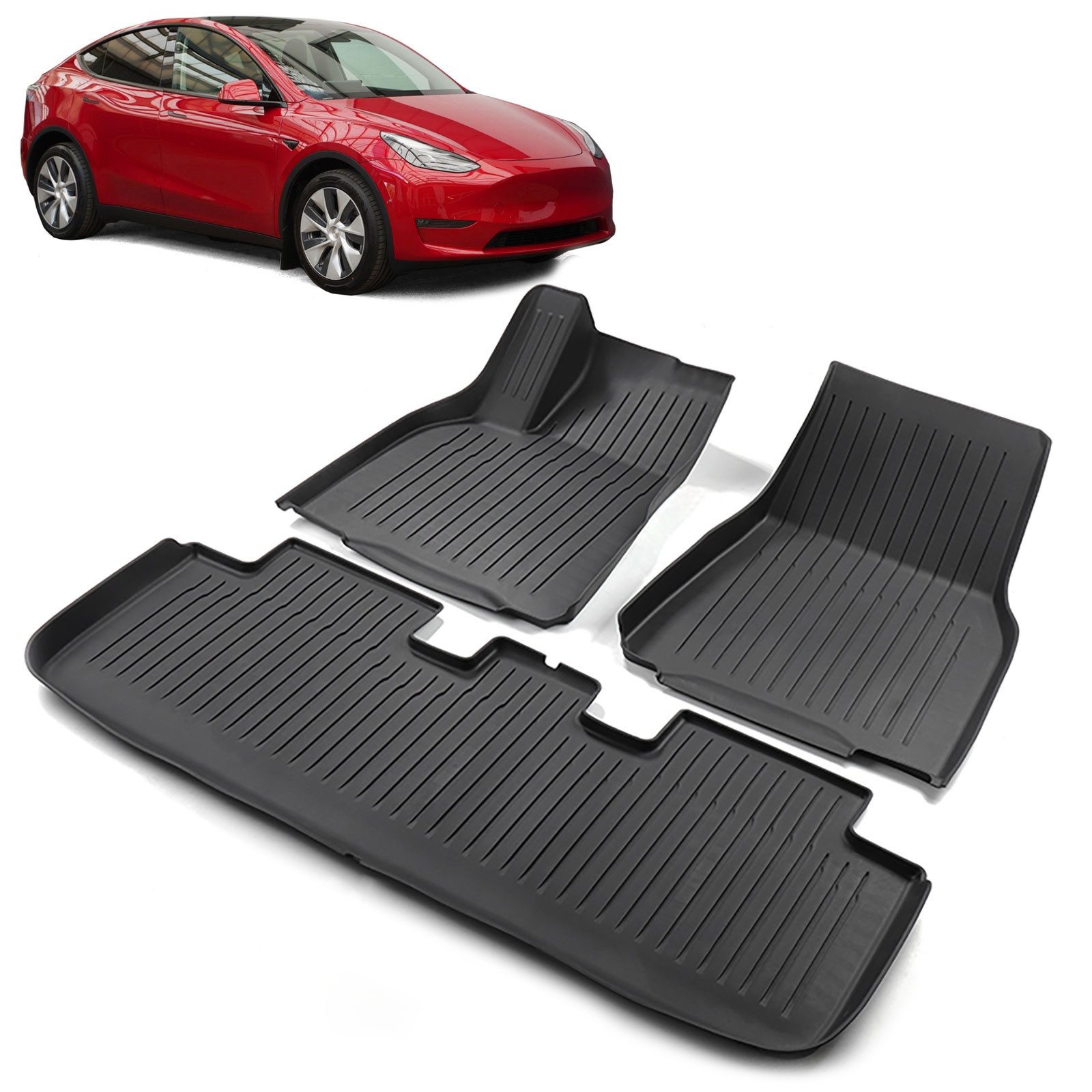 Tenzo-R Passform-Fußmatten 3D Fußmatten Schwarz PREMIUM LINE passend für Tesla Model Y ab 2019
