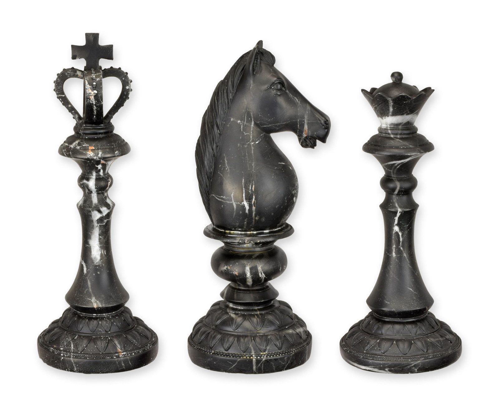 Aubaho Dekoobjekt Set aus 3 Schachfiguren Kunstharz Schach in Marmoroptik Replikat Retro