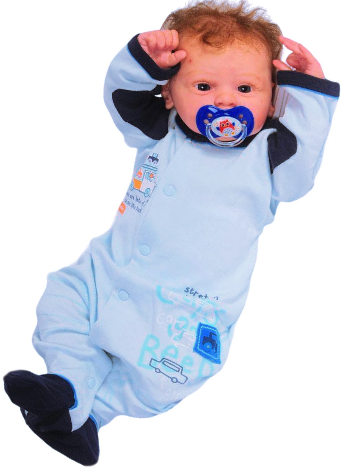 BABY-LAMA Strampler Baby Einteiler Schlafanzug in Blau mit Autos aus reiner Baumwolle, 68 74 80 86