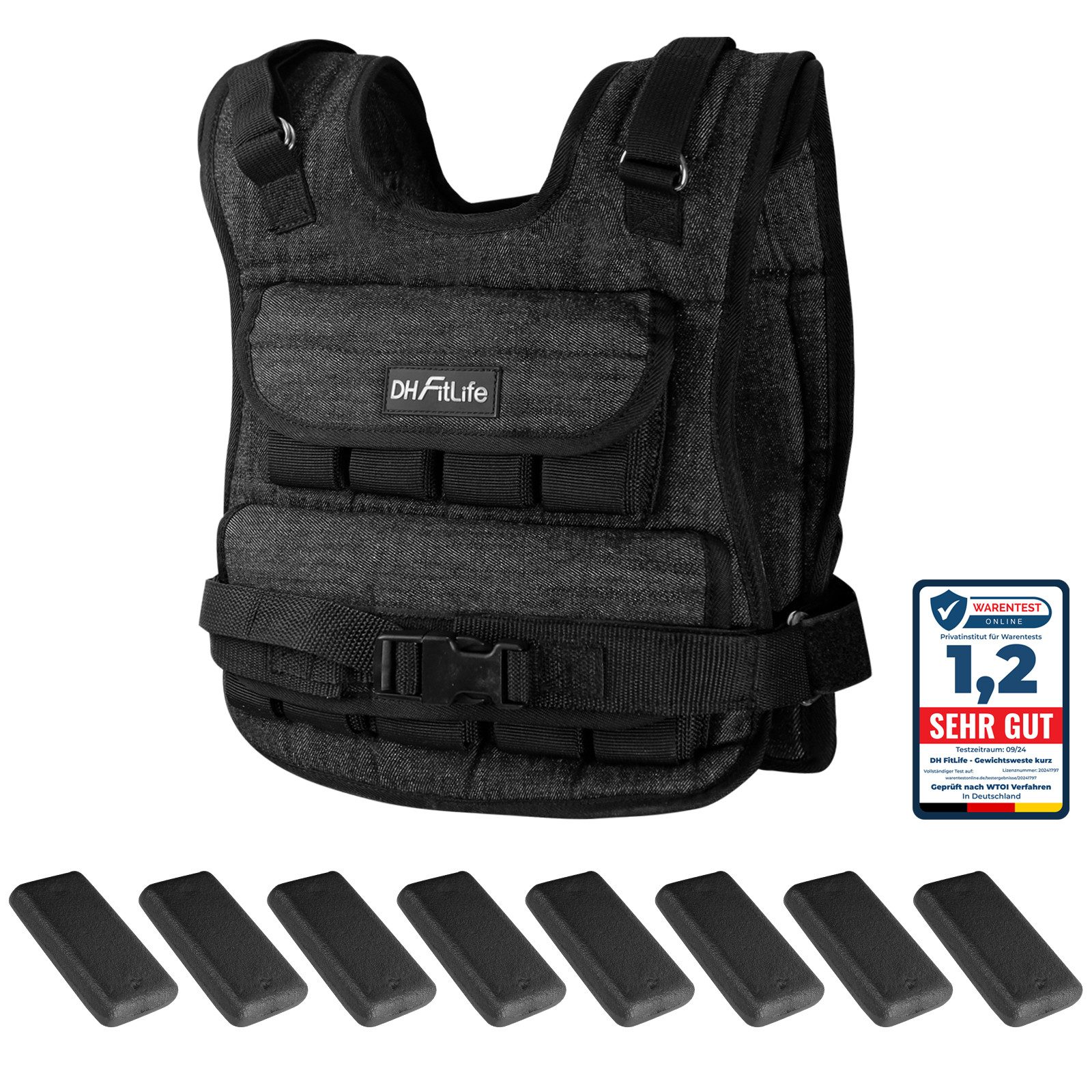 DH FitLife Gewichtsweste Verstellbar 10kg/20kg mit herausnehmbaren Gewichtsblöcken, (Kompakte Trainingsweste für Krafttraining, Muskelaufbau), Calisthenics & Ganzkörpertraining, Damen Herren