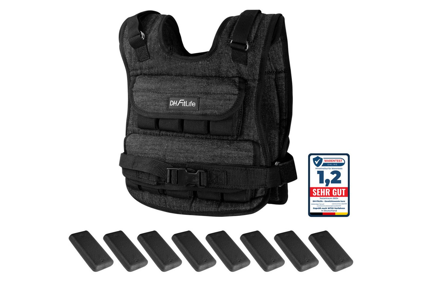 DH FitLife Gewichtsweste Verstellbar 10kg/20kg mit herausnehmbaren Gewichtsblöcken, (Kompakte Trainingsweste für Krafttraining, Muskelaufbau), Calisthenics & Ganzkörpertraining, Damen Herren