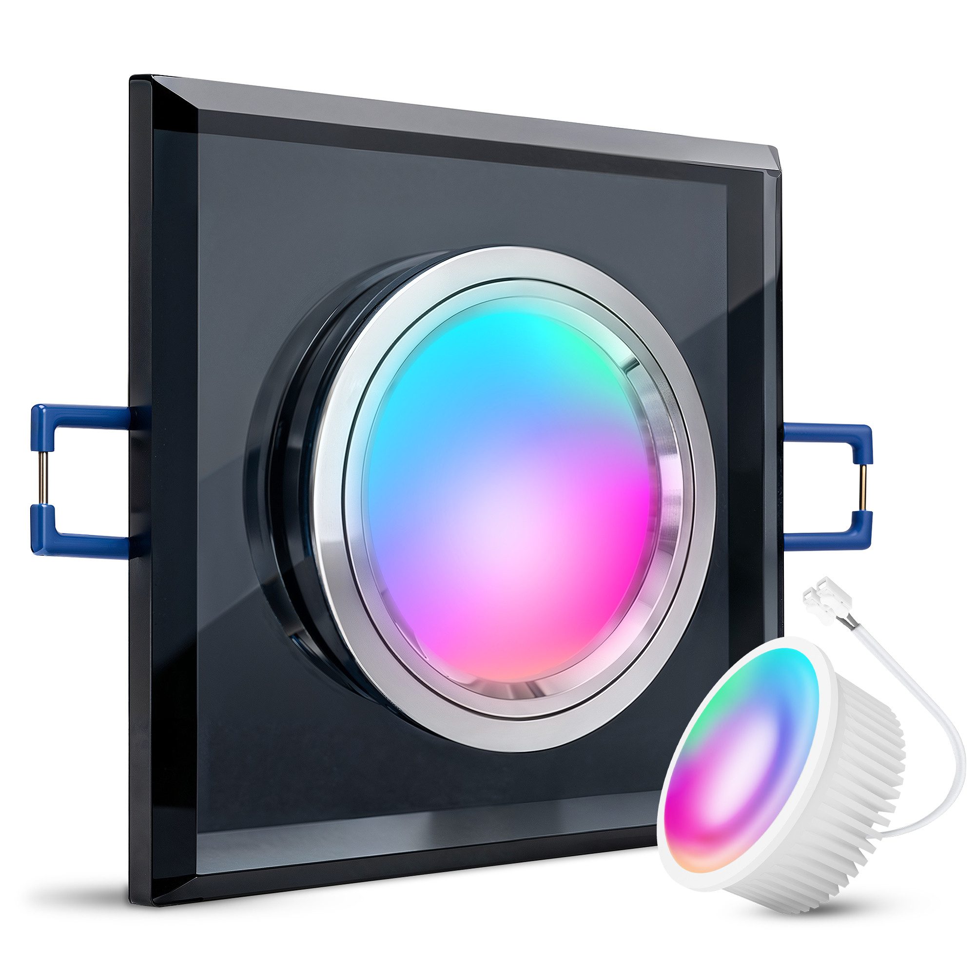 SSC-LUXon LED Einbaustrahler Glas Einbaustrahler flach eckig schwarz Spot mit RGB LED Smart WLAN 4W, Smart