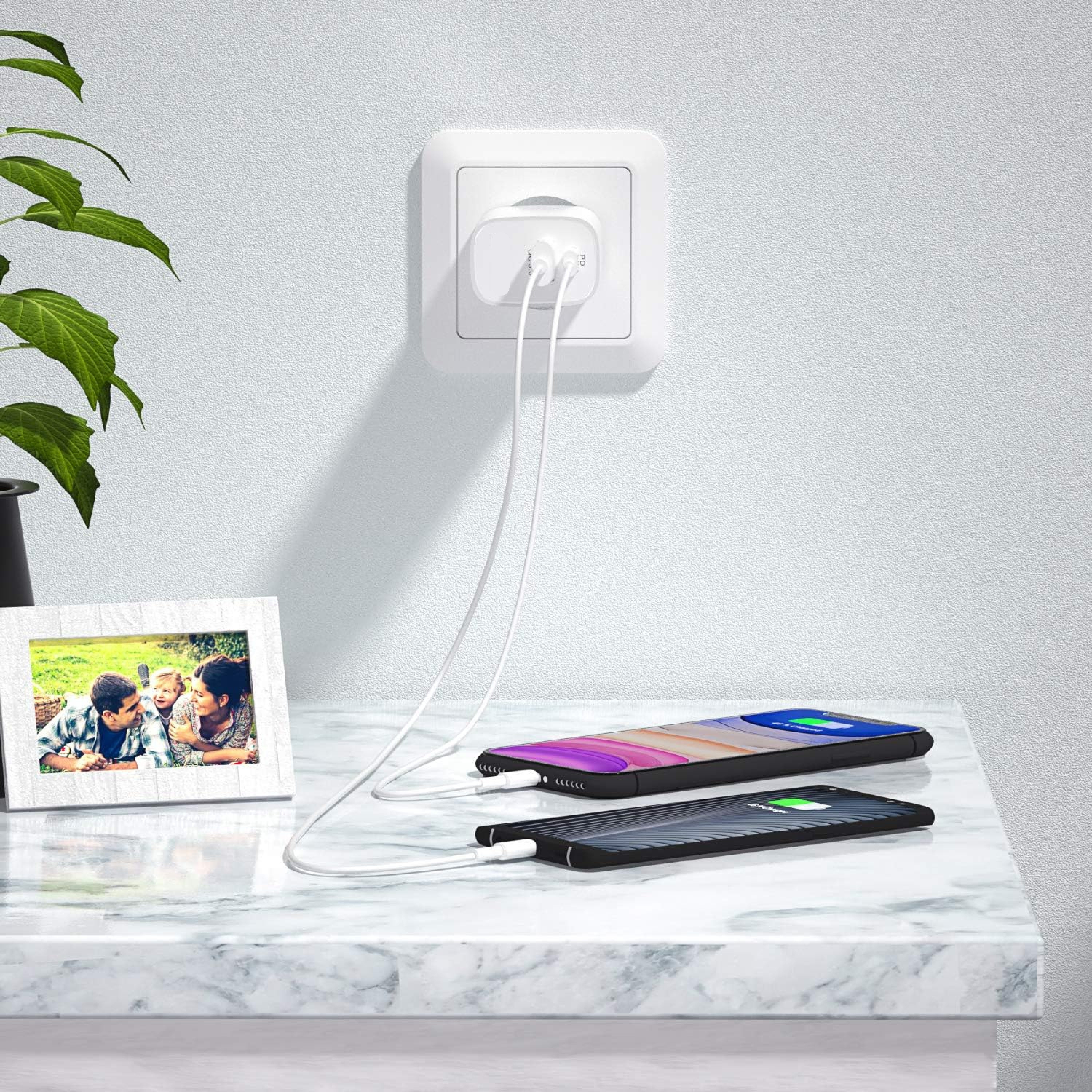Futurea 40W Ladestecker Dual Fast-Charging Schnellladegerät Smartphone-Ladegerät (Packung, 1-tlg., Gleichzeitig zwei Geräte laden, Dual-Anschluss mit USB-A und  – Bild 5 von 5