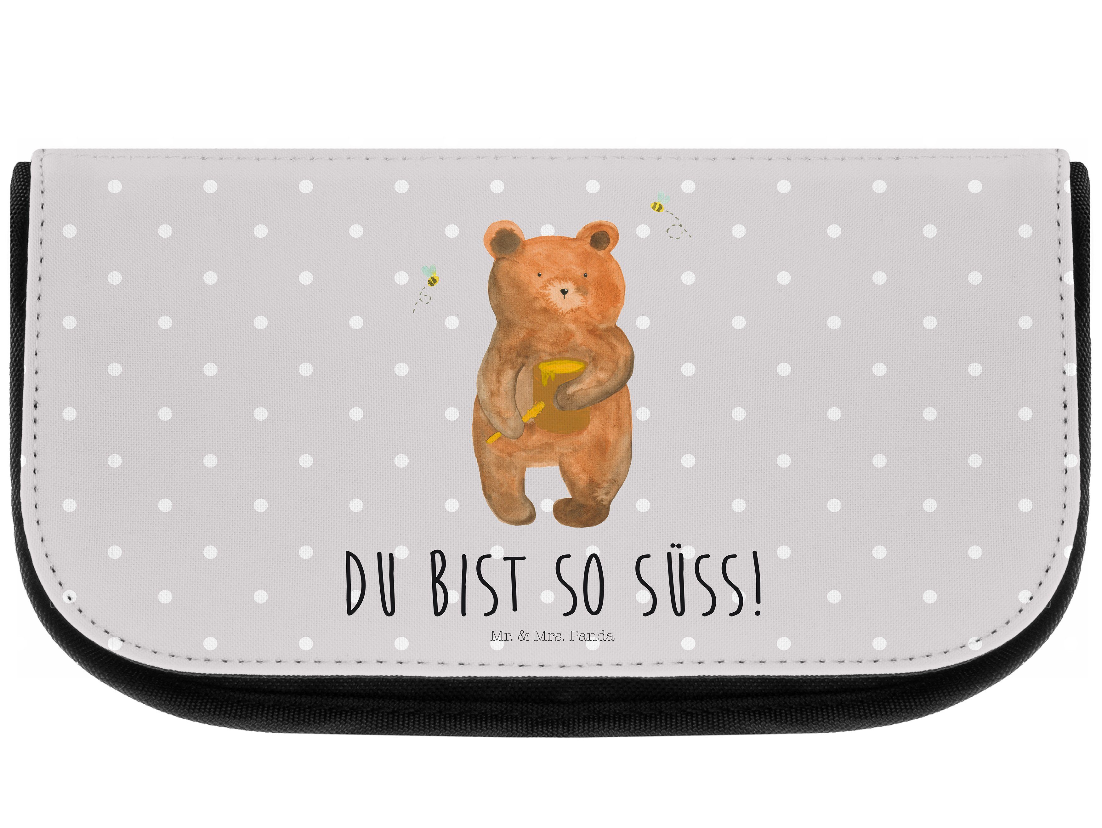 Mr. & Mrs. Panda Kosmetiktasche Honigbär - Grau Pastell - Geschenk, Teddy, Freund, Verliebte, Schmink (1-tlg)