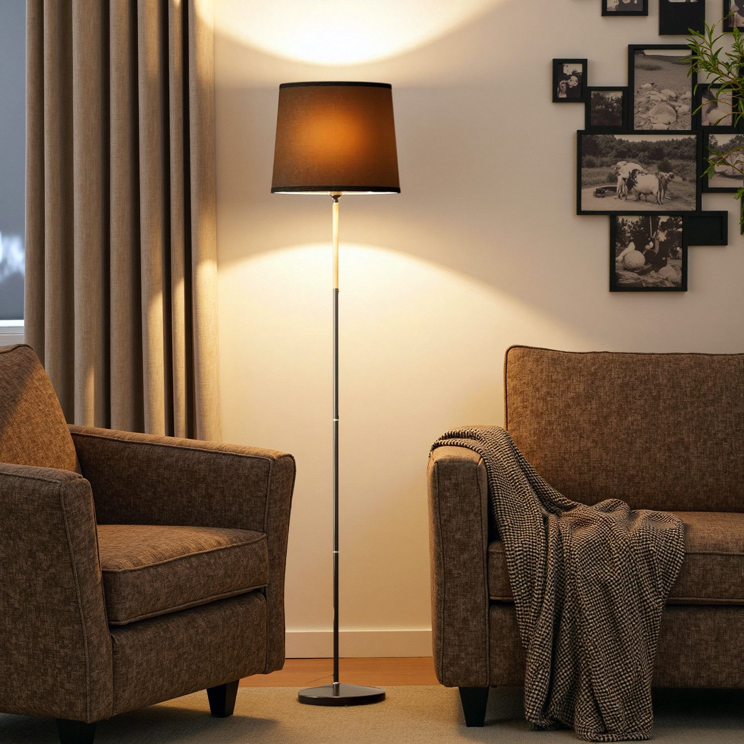 TLGREEN Stehlampe LED Stehleuchte, Wohnzimmerlampe, E27 Lampensockel, Max. 60W, ohne Leuchtmittel, 170cm Höhe für Wohnzimmer, Schlafzimmer, Arbeitszimmer, Stehlampe Leinen Lampenschirm