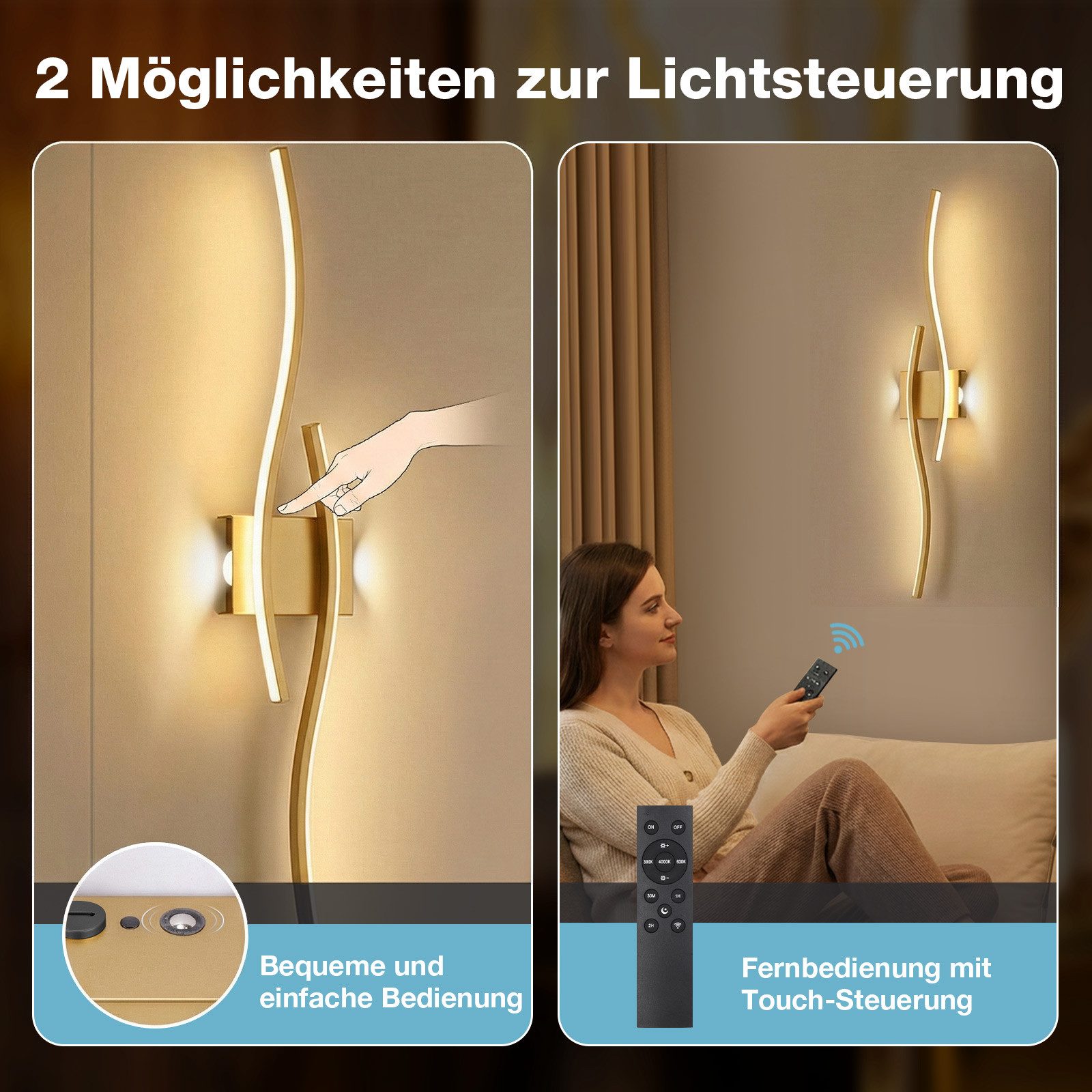 Lapalife Wandleuchte Innen Akku Wandlampe Dimmbar mit Fernbedienung, Kabellose,Timer, Wandleuchte für Wohnzimmer Schlafzimmer Flur Treppen, 100CM – Bild 4 von 5